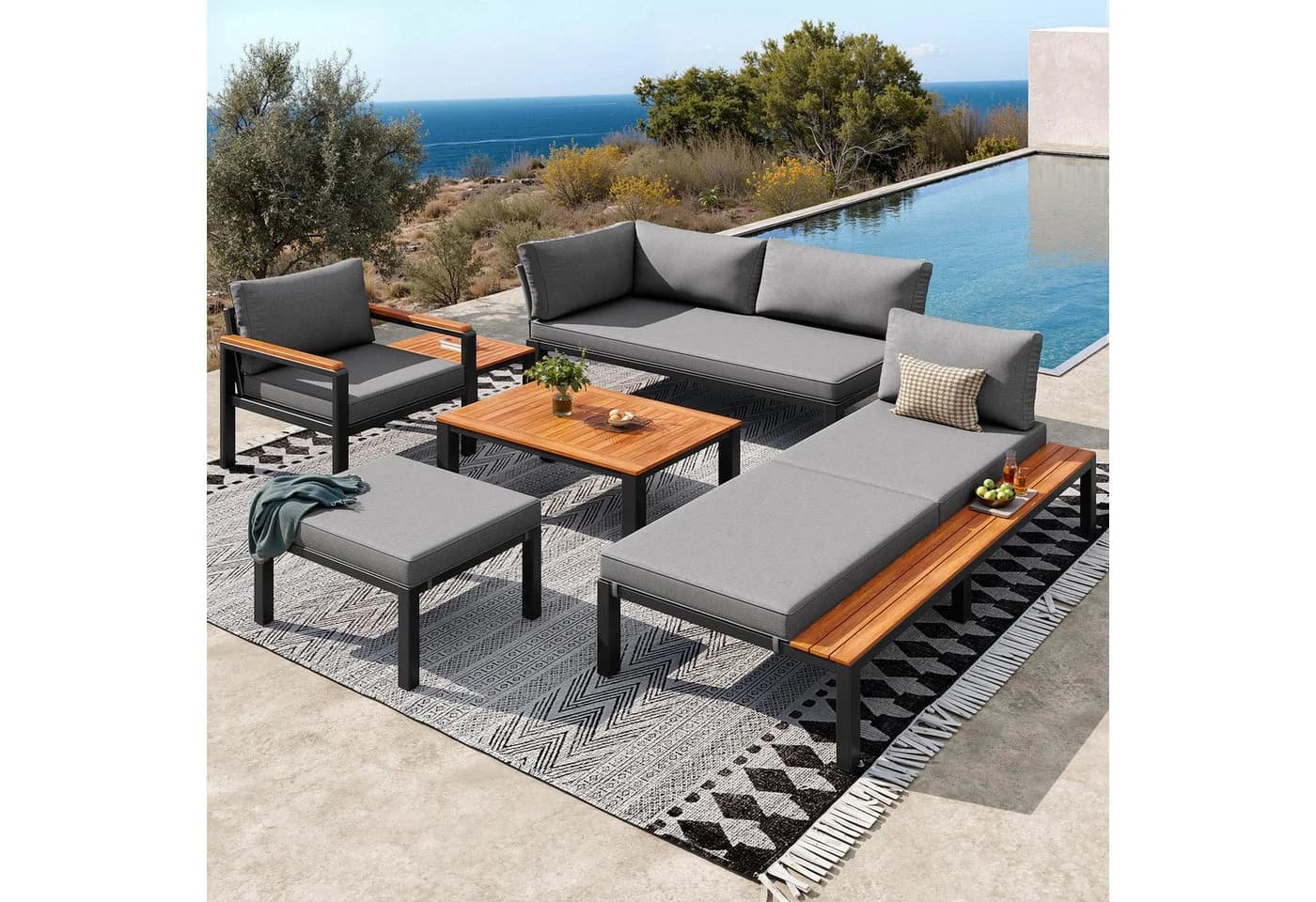 Flieks Gartenlounge-Set 6-Sitzer Ecksofa Grau - Bild 2