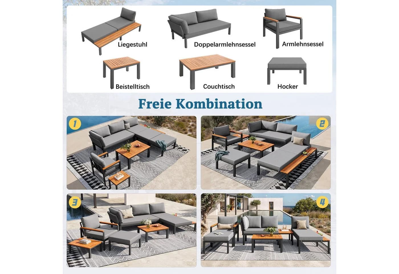 Flieks Gartenlounge-Set 6-Sitzer Ecksofa Grau - Bild 3