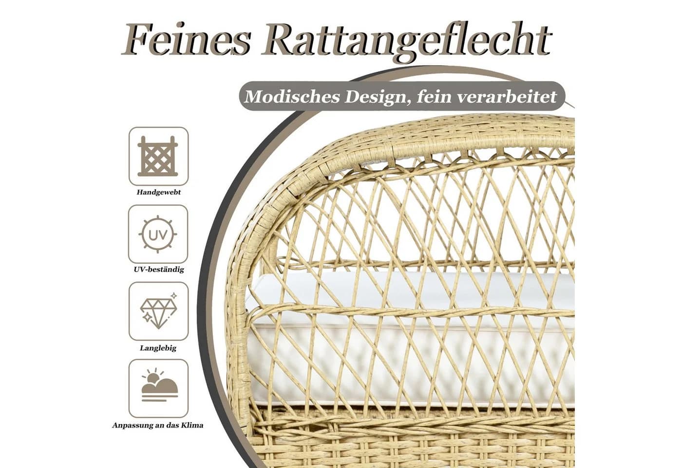 Flieks Balkonset 2 Stühle & Tisch Rattan Beige - Bild 5