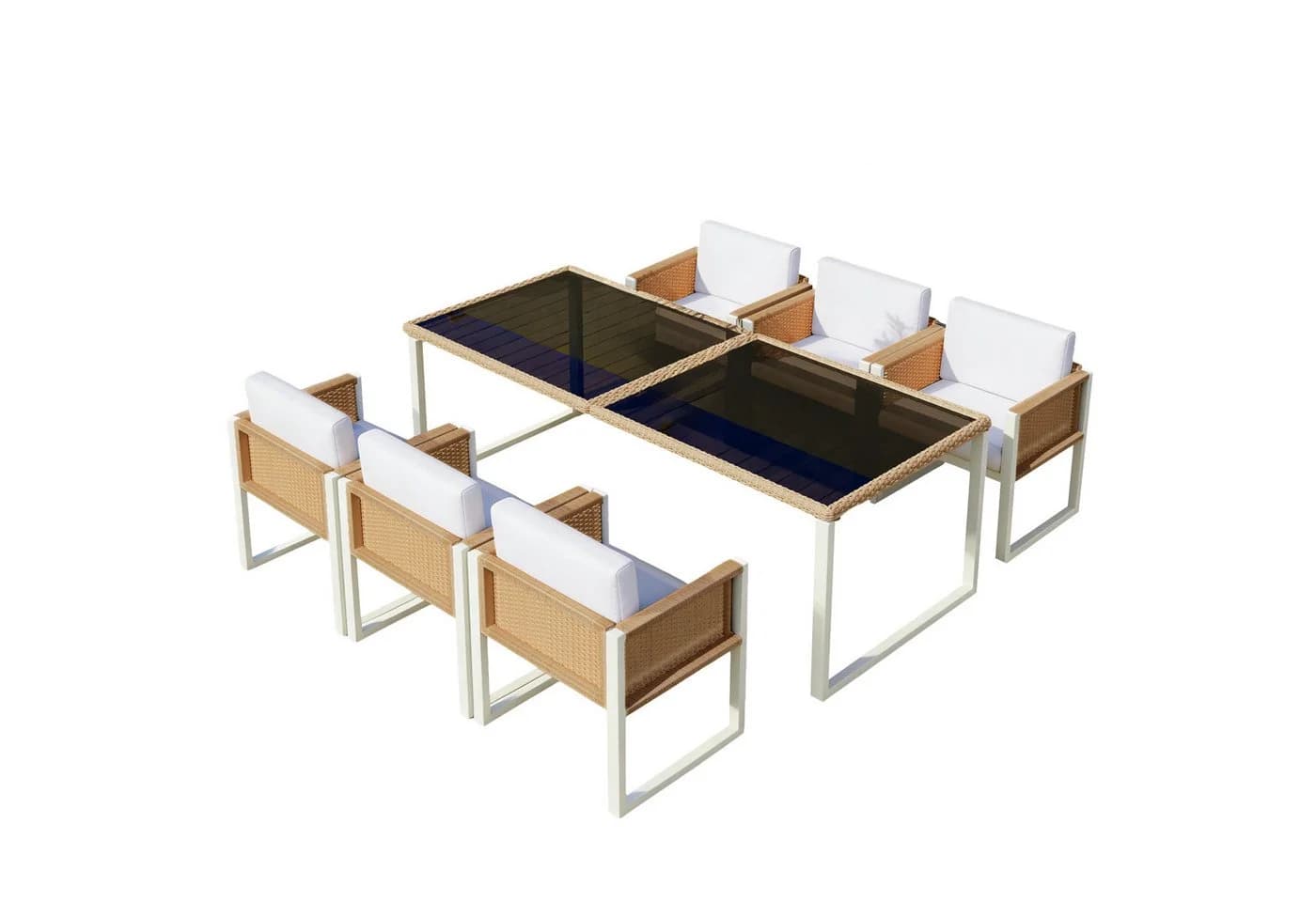 Flieks Garten-Essgruppe 7-tlg. Weiß Polyrattan mit Kissen - Bild 5