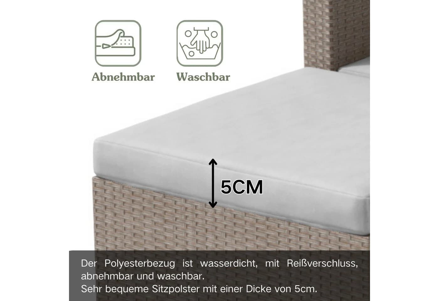 Flieks Gartenlounge-Set Polyrattan Ecksofa mit Kissen und Glas-Tisch - Bild 5