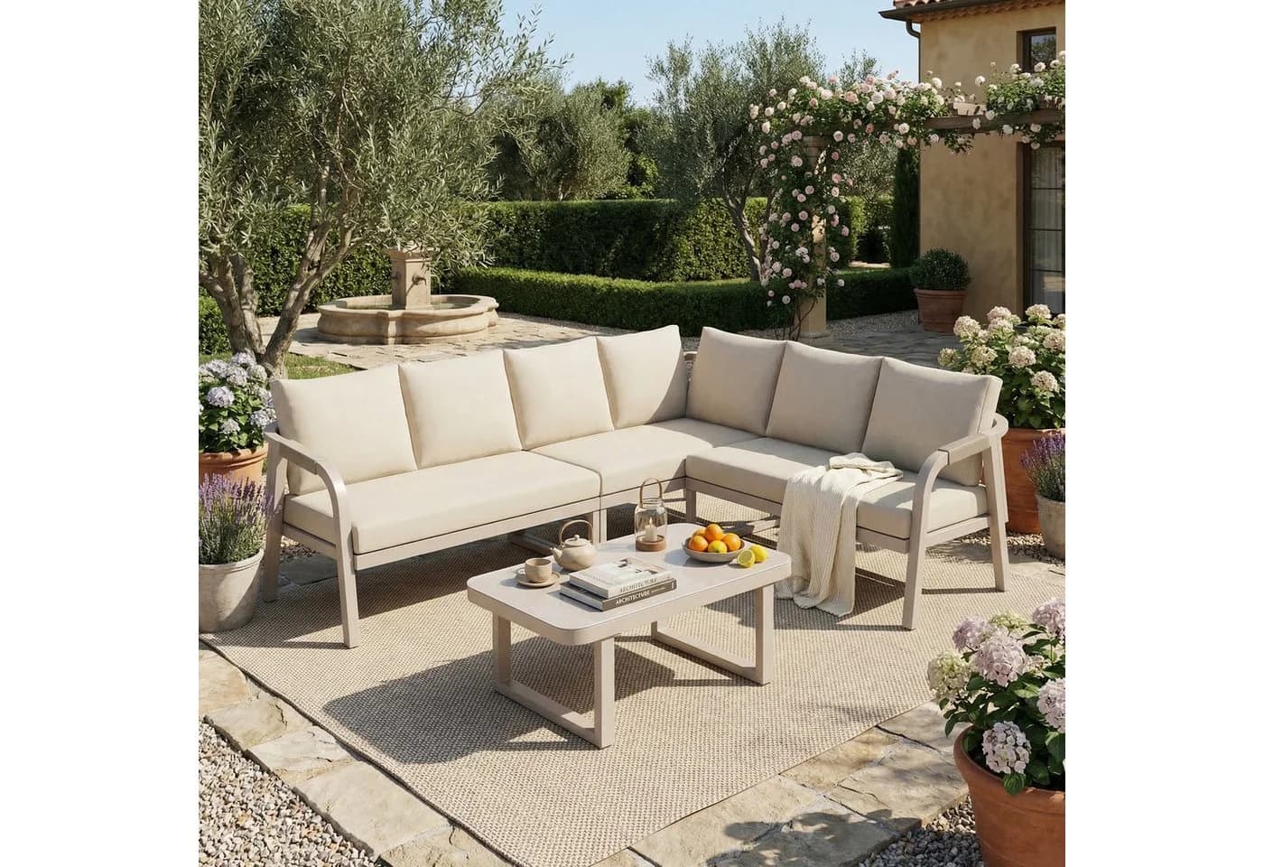 Flieks Gartenlounge-Set 6-Sitzer Beige mit Seilgeflecht - Bild 2