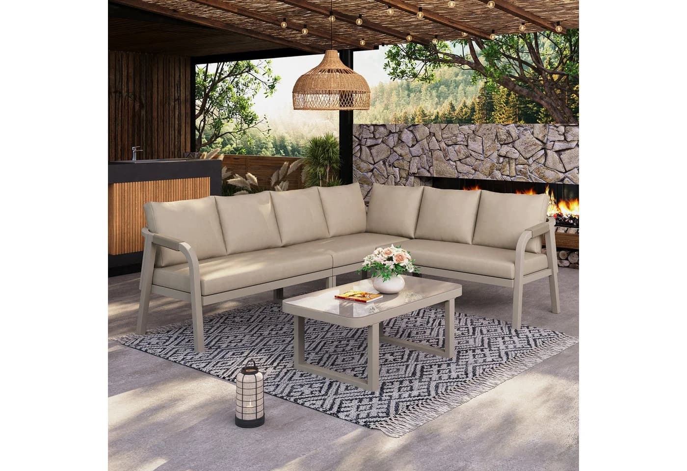 Flieks Gartenlounge-Set 6-Sitzer Beige mit Seilgeflecht - Bild 3