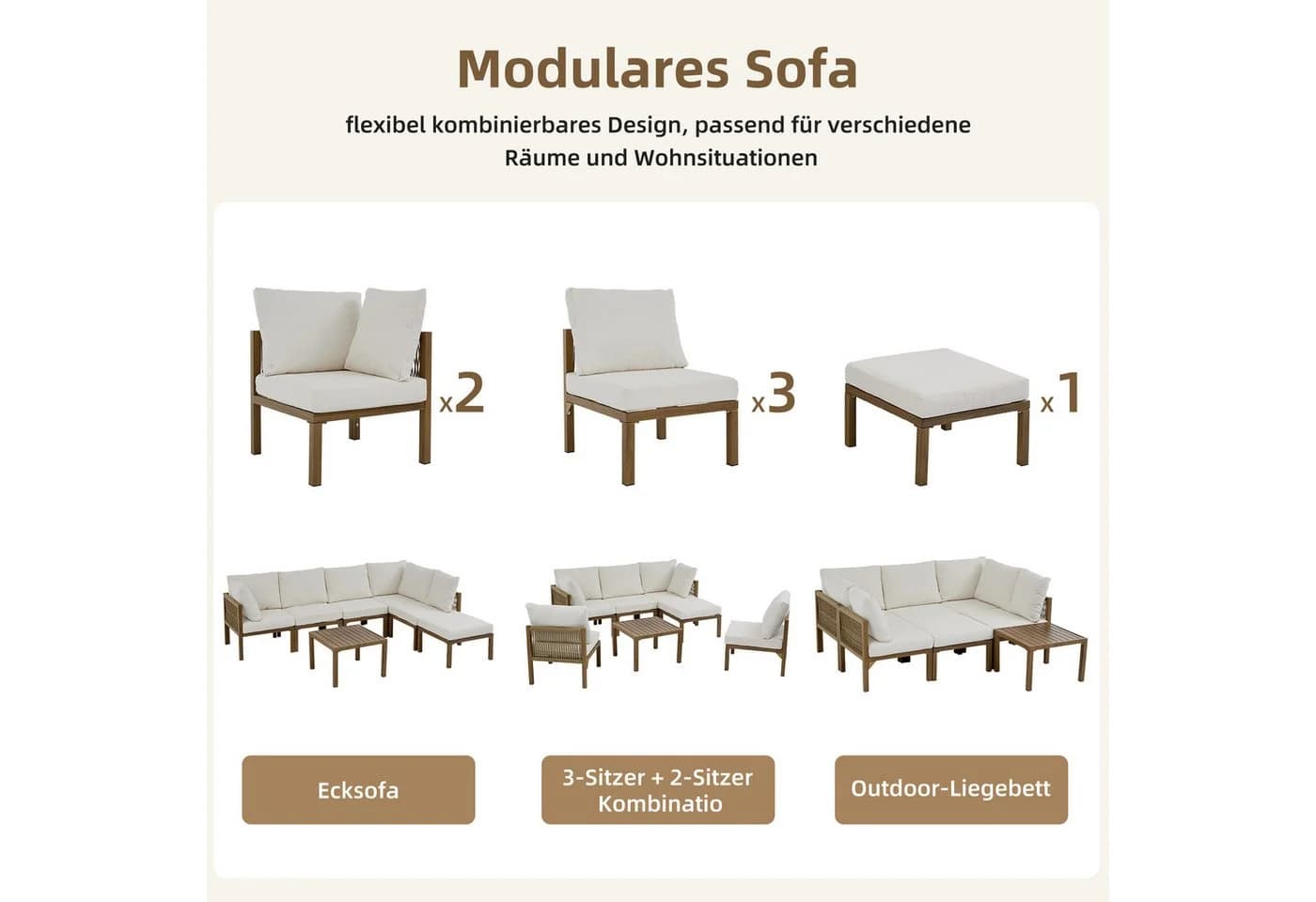 Flieks Gartenlounge-Set 6-Sitzer Beige Modular - Bild 5