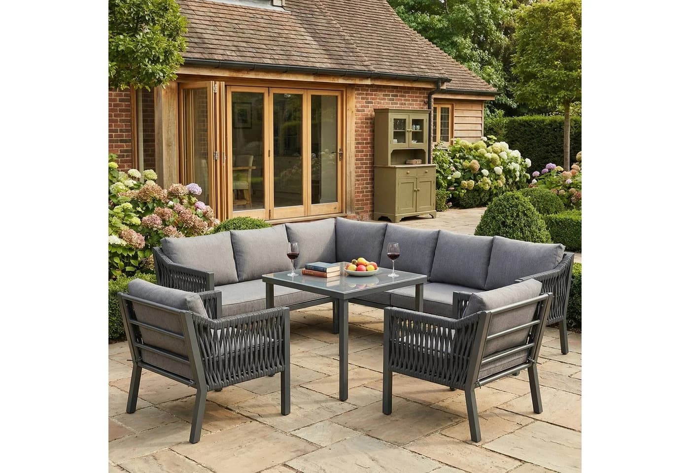 Flieks Gartenlounge-Set 8-Sitzer Ecksofa mit Esstisch grau - Bild 2