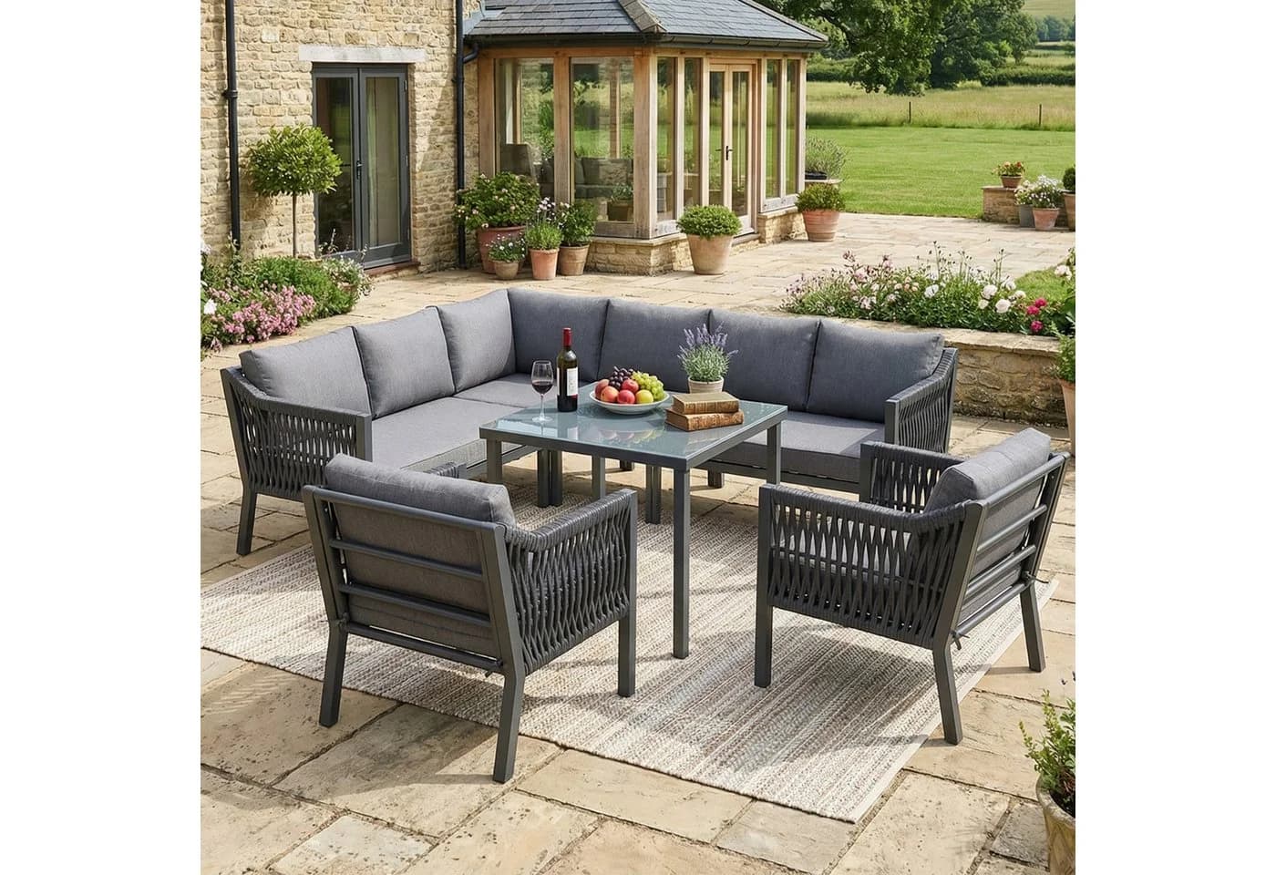 Flieks Gartenlounge-Set 8-Sitzer Ecksofa mit Esstisch grau - Bild 3