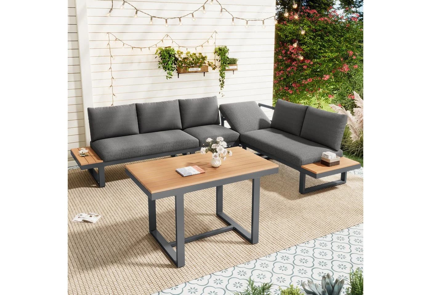 Flieks Gartenlounge-Set 6-Sitzer Grau/Braun mit Neigungsfunktion - Bild 2