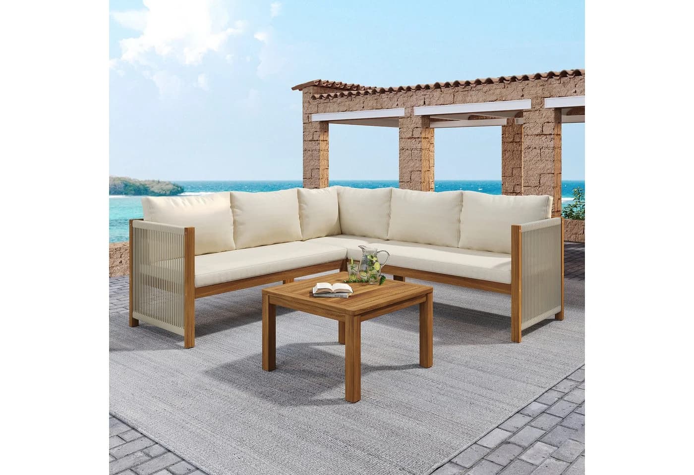 Merax 5-Sitzer Gartenlounge-Set Akazienholz Grau - Bild 2