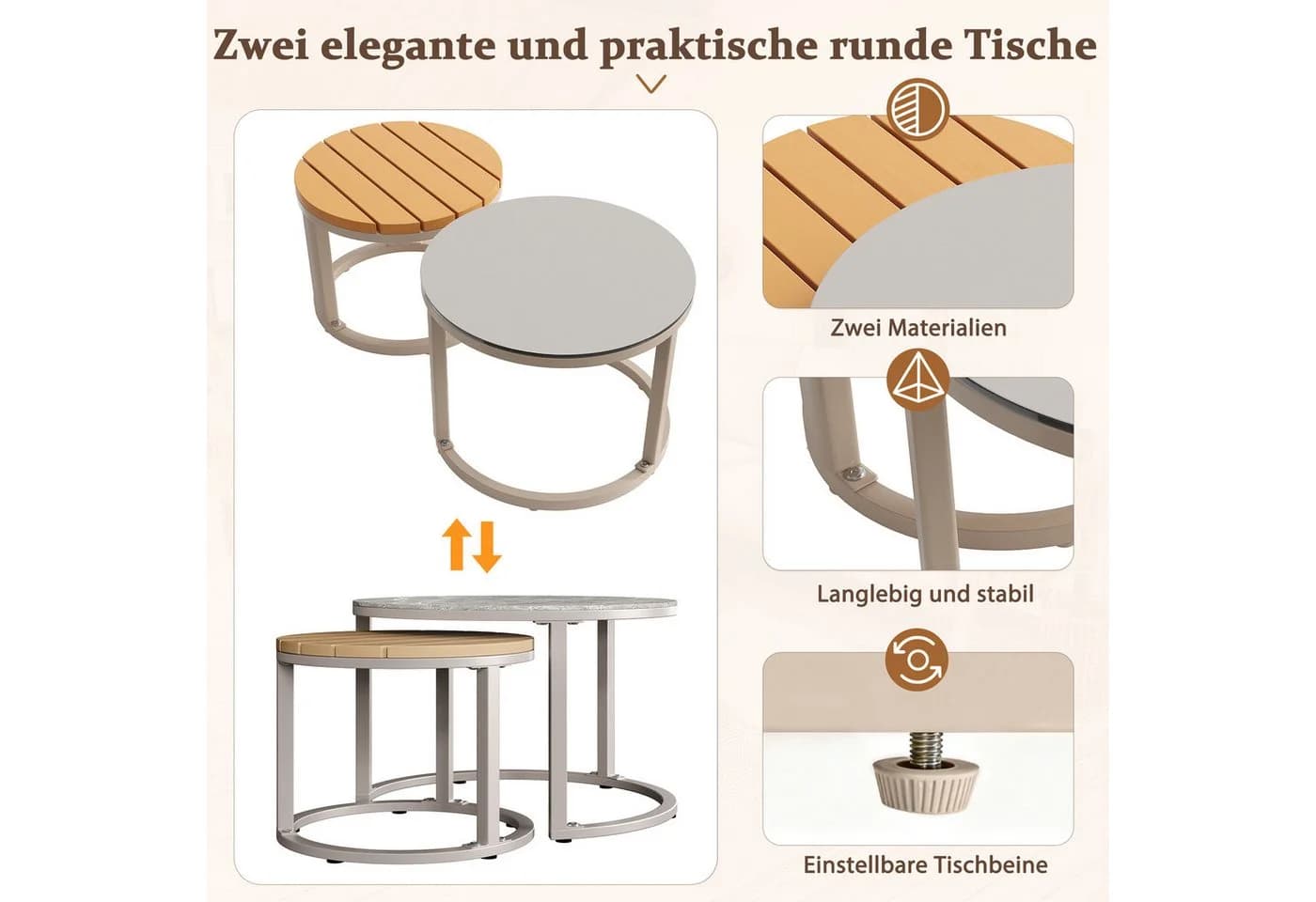Merax Gartenlounge-Set L-förmiges Gartensofa-Set aus Eisen, 5-tlg. Beige/Grau - Bild 4