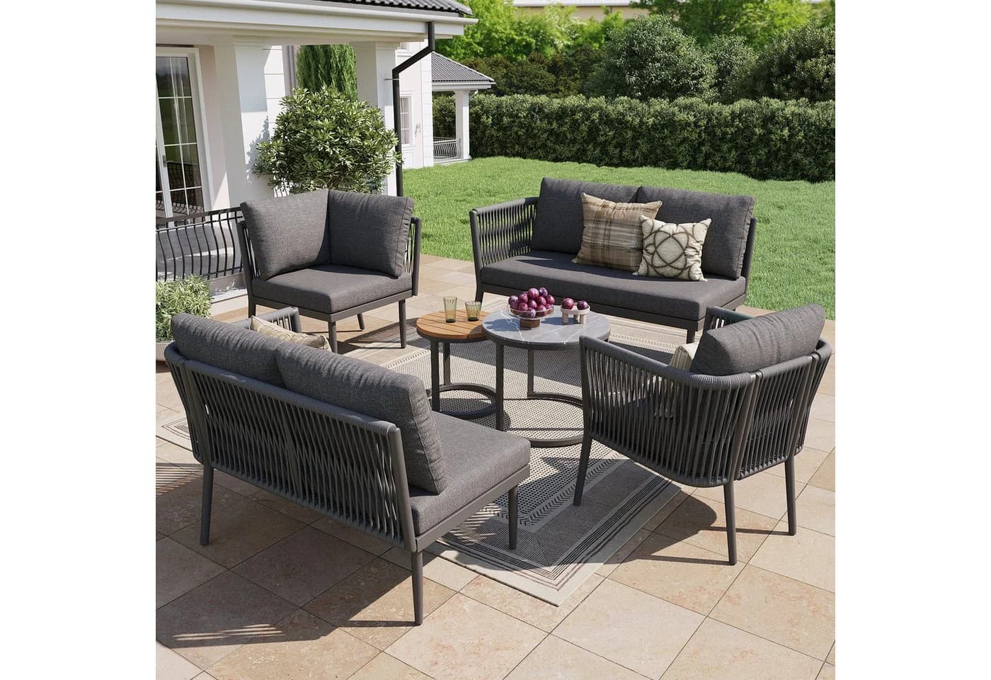 Merax Gartenlounge-Set 6-tlg. Beige/Grau Seil & Eisen