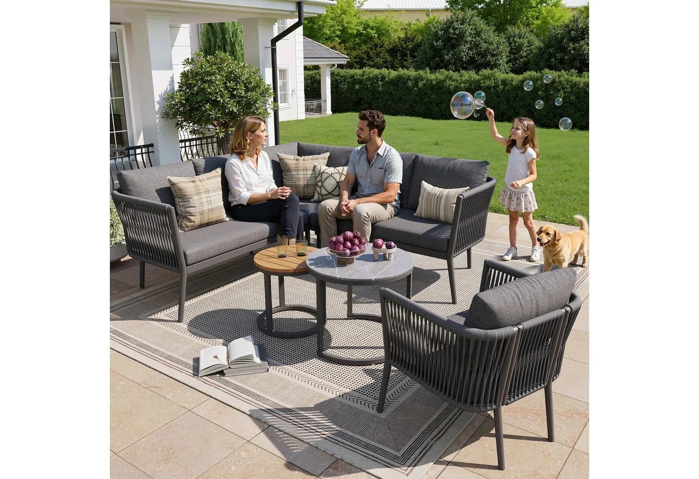 Merax Gartenlounge-Set 6-tlg. Beige/Grau Seil & Eisen - Bild 2
