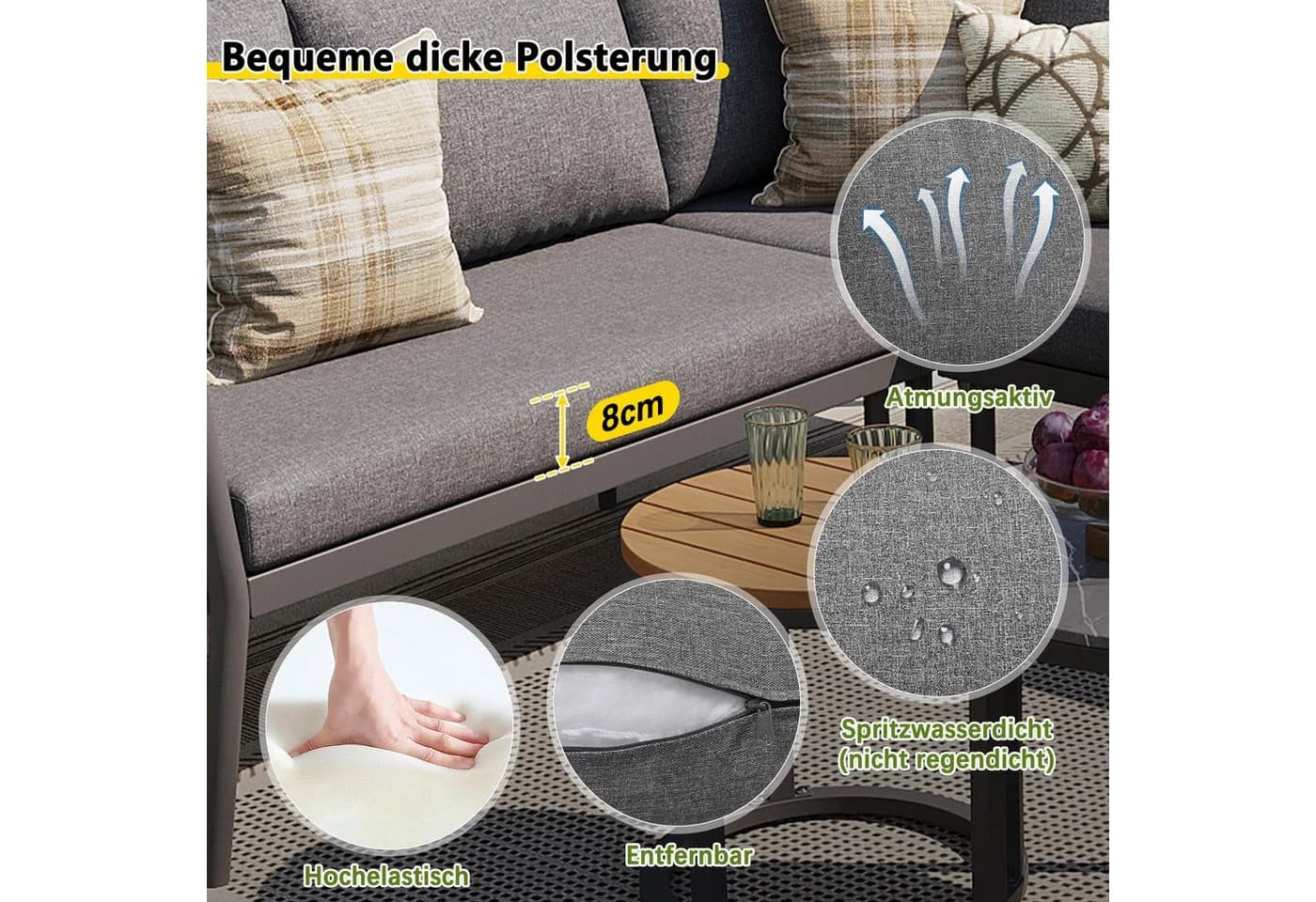 Merax Gartenlounge-Set 6-tlg. Beige/Grau Seil & Eisen - Bild 4
