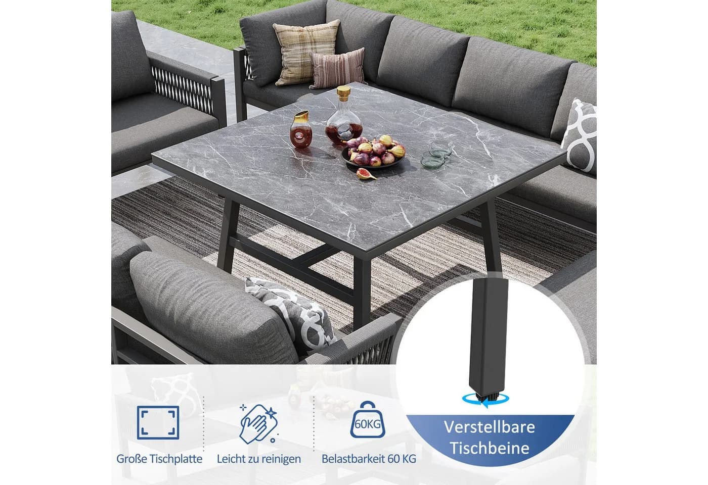 Merax Gartenlounge-Set 6-tlg. Grau Handgeflochten L-Form - Bild 5