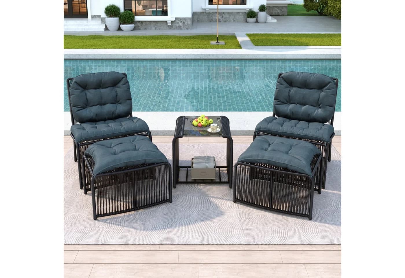 Merax Gartenlounge-Set 5-tlg. Schwarz/Grau PE-Rattan & Eisen - Bild 2