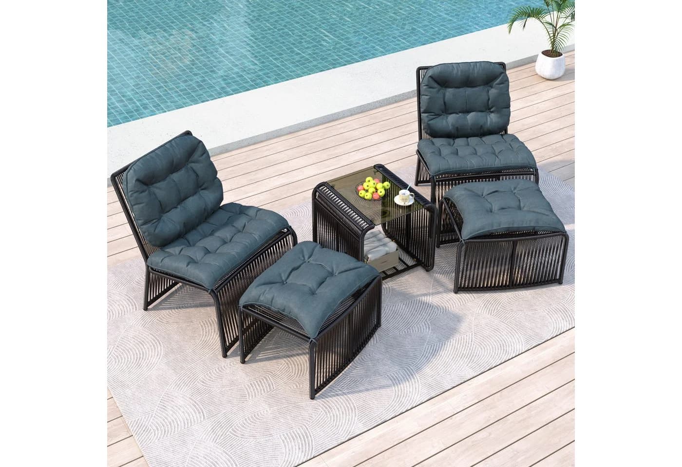 Merax Gartenlounge-Set 5-tlg. Schwarz/Grau PE-Rattan & Eisen - Bild 4