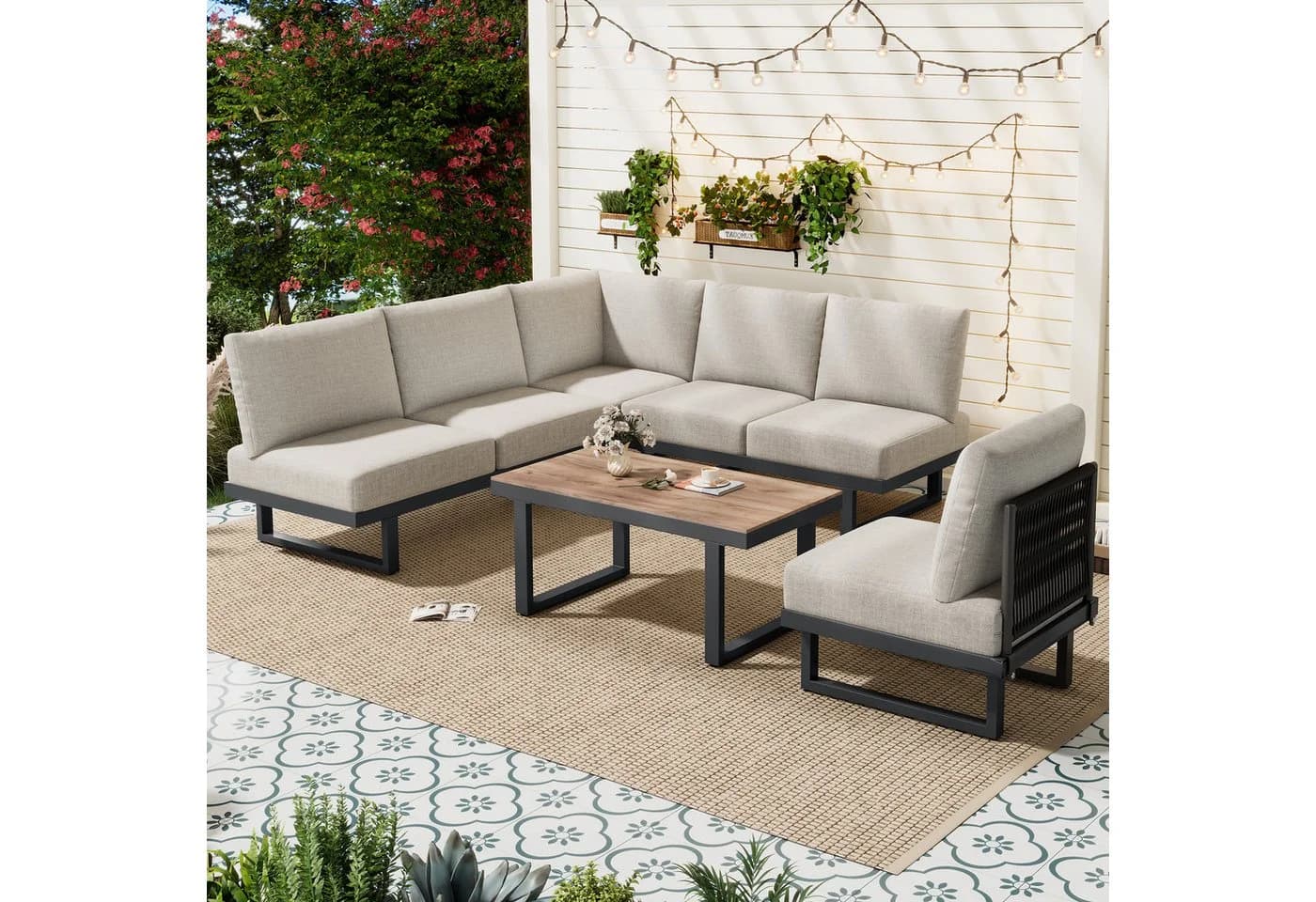 Flieks Gartenlounge-Set 6-Sitzer Grau mit Liegefunktion - Bild 2