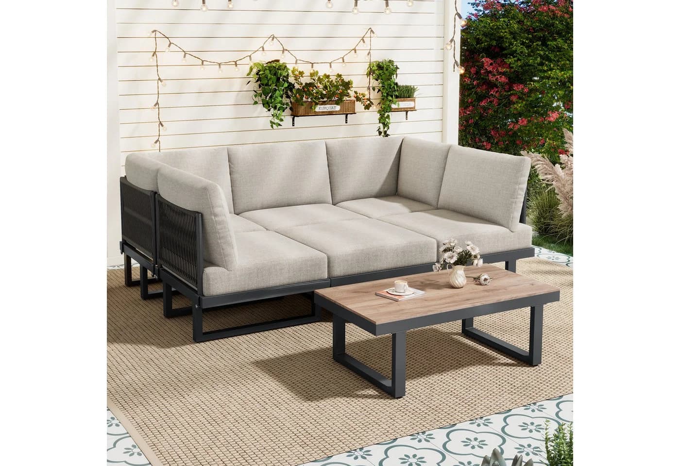 Flieks Gartenlounge-Set 6-Sitzer Grau mit Liegefunktion - Bild 3