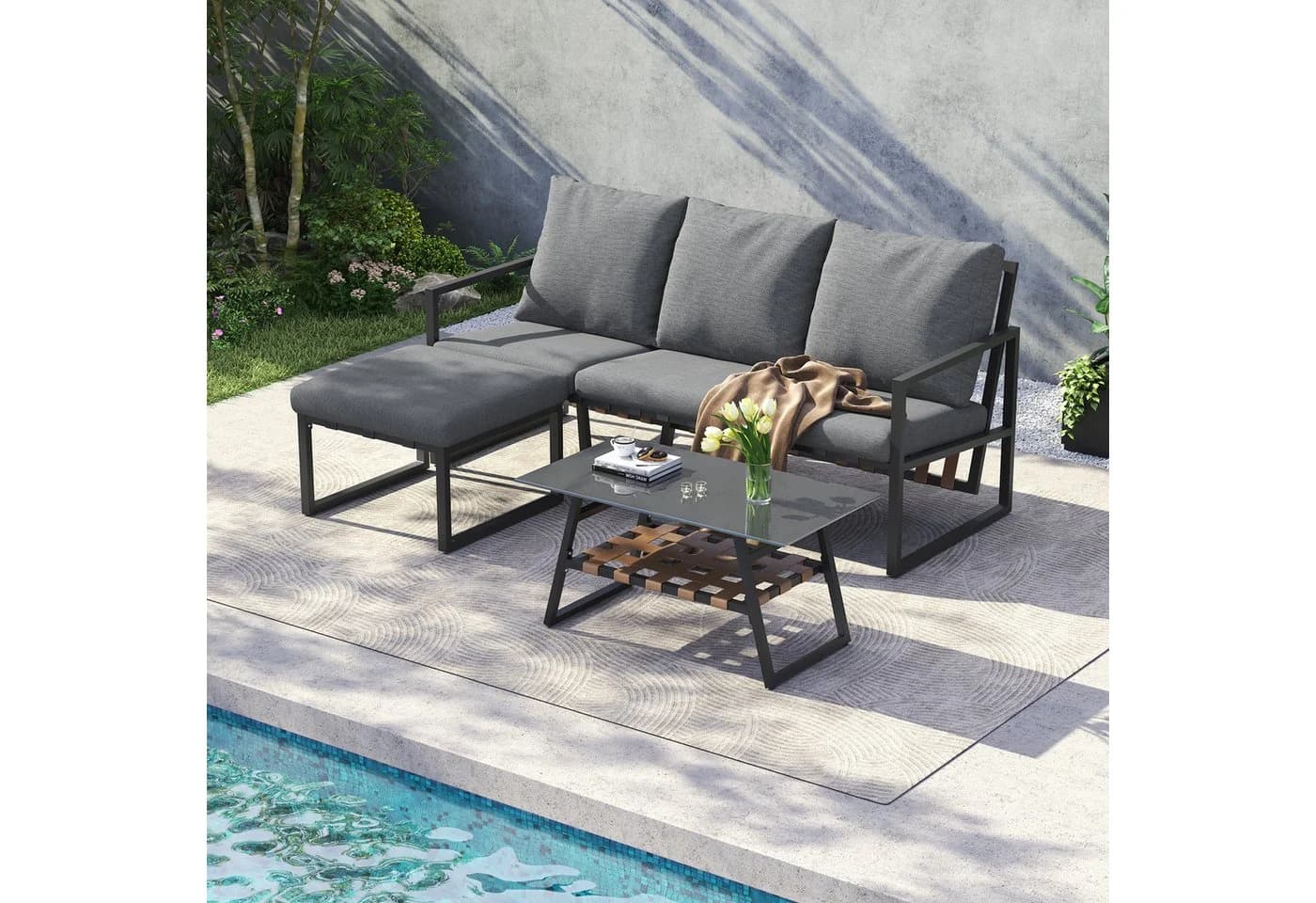 Flieks Gartenlounge-Set 4-Sitzer mit Glastischplatte - Bild 2
