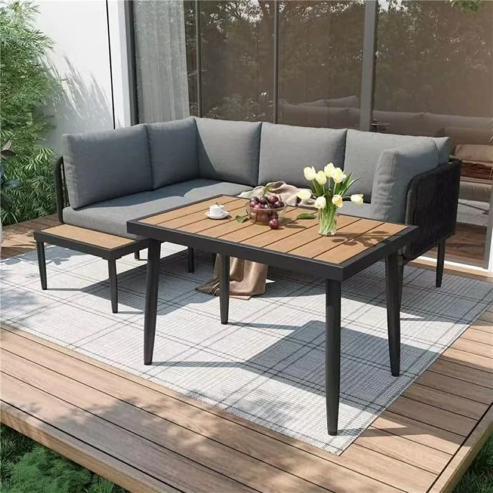 Flieks Gartenlounge-Set 4-Sitzer Essgruppe mit geflochtenen Seilarmlehnen - Bild 2