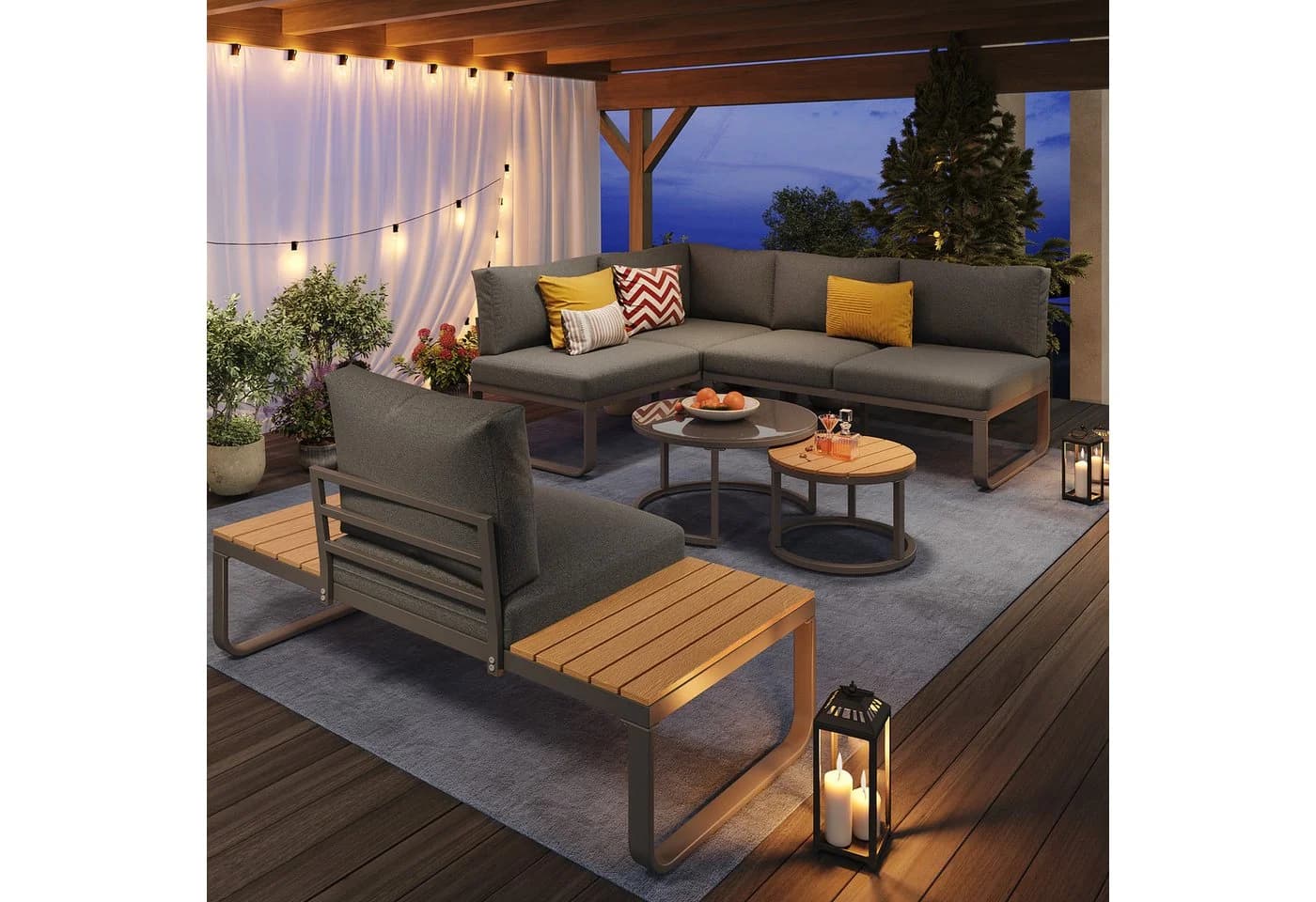 Flieks Gartenlounge-Set 5-Sitzer Grau Metall Stapelbar