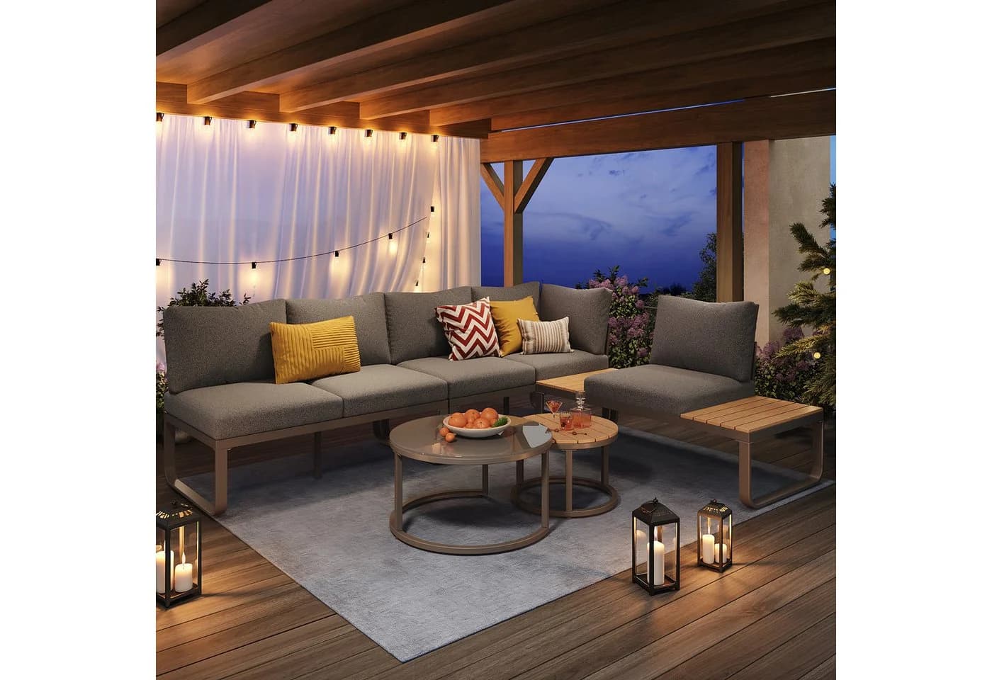 Flieks Gartenlounge-Set 5-Sitzer Grau Metall Stapelbar - Bild 2