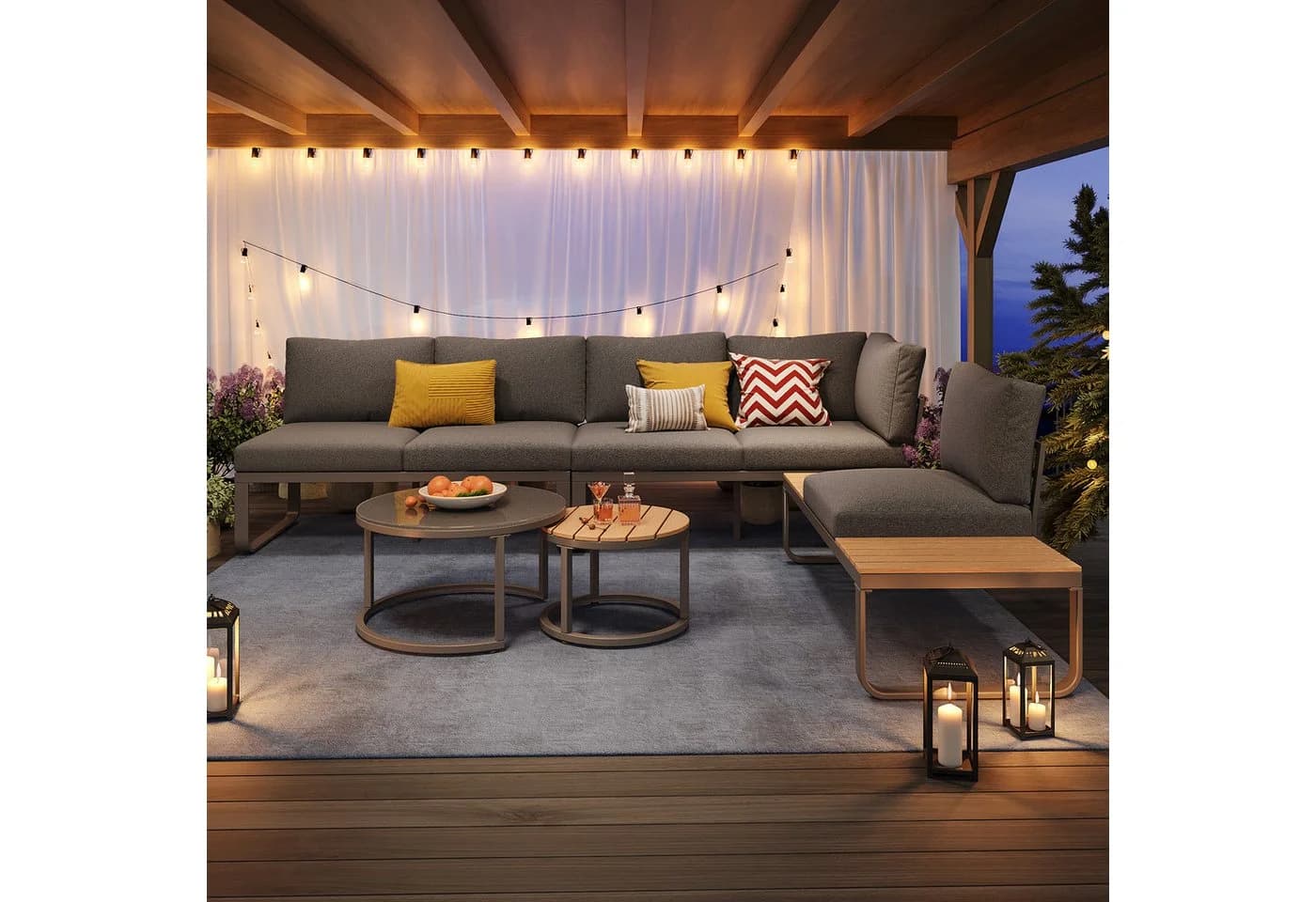 Flieks Gartenlounge-Set 5-Sitzer Grau Metall Stapelbar - Bild 3