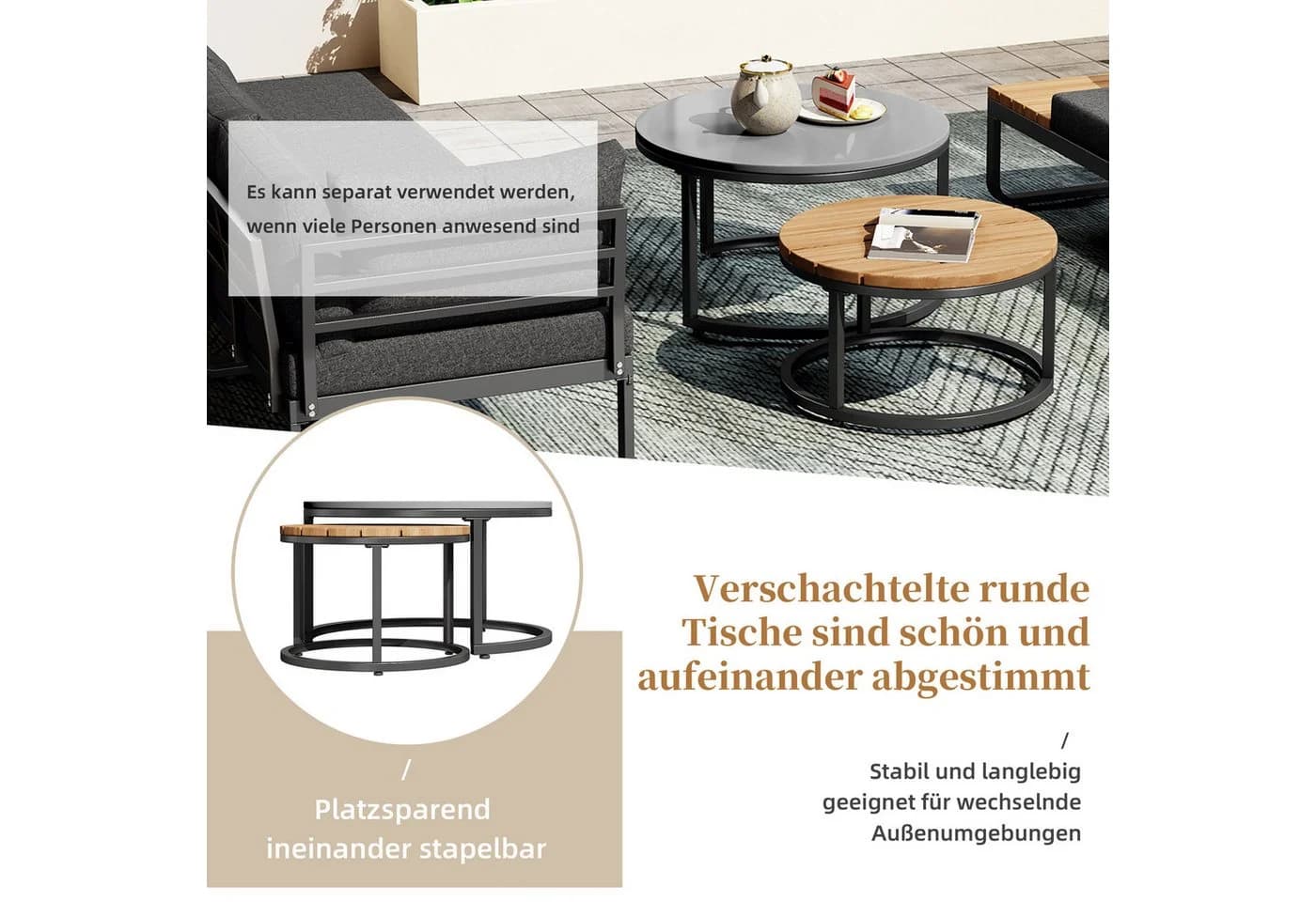 Flieks Gartenlounge-Set 5-Sitzer Grau Metall Stapelbar - Bild 4