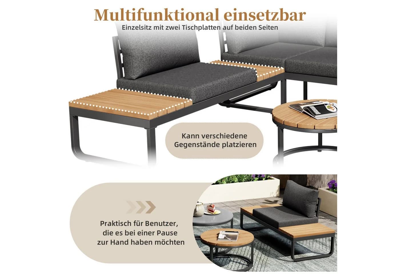 Flieks Gartenlounge-Set 5-Sitzer Grau Metall Stapelbar - Bild 5