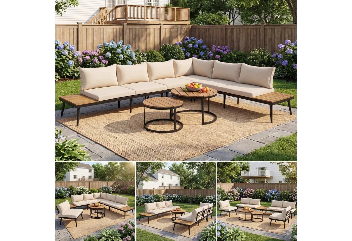 Flieks Gartenlounge-Set 6-tlg. Beige Akazienholz Metall - Bild 2