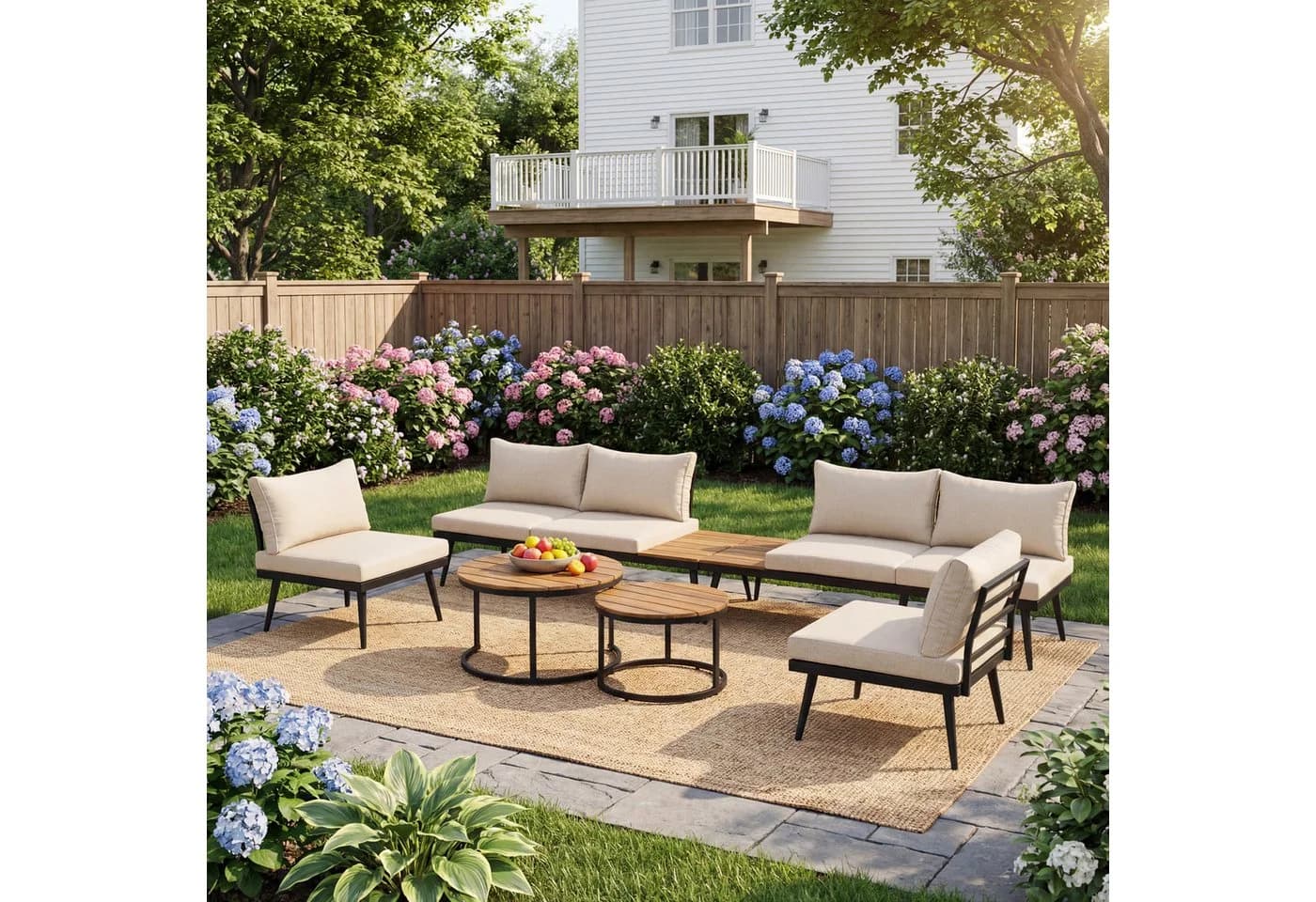 Flieks Gartenlounge-Set 6-tlg. Beige Akazienholz Metall - Bild 4