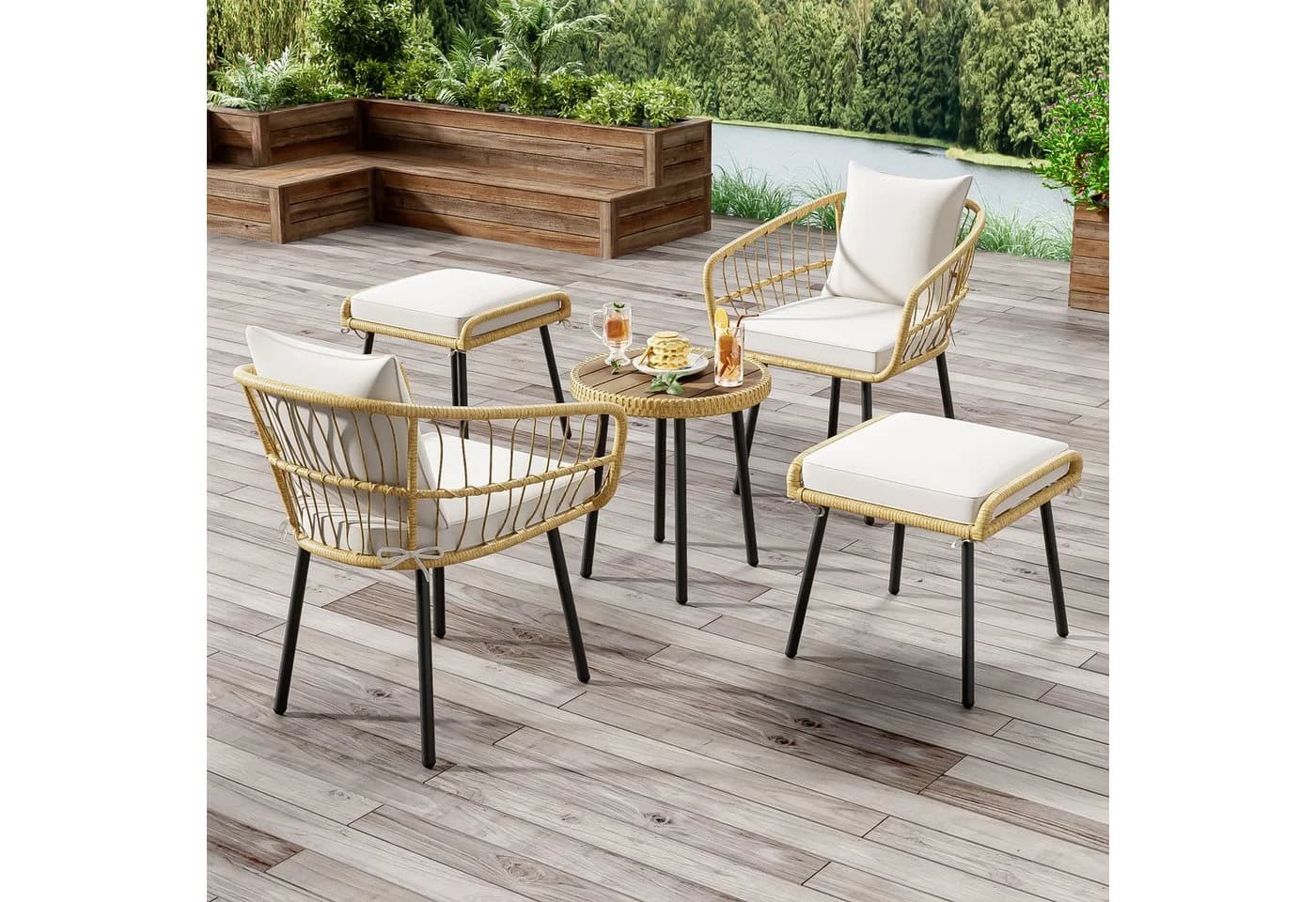 Flieks 5-teiliges Rattan Balkonset mit Kissen - Bild 2