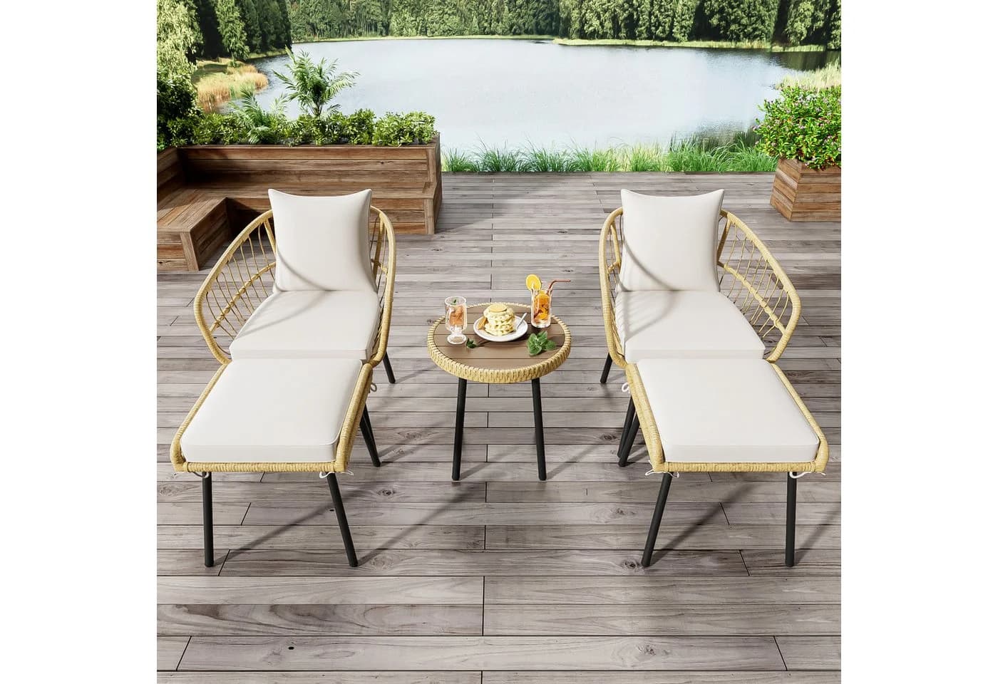 Flieks 5-teiliges Rattan Balkonset mit Kissen - Bild 3
