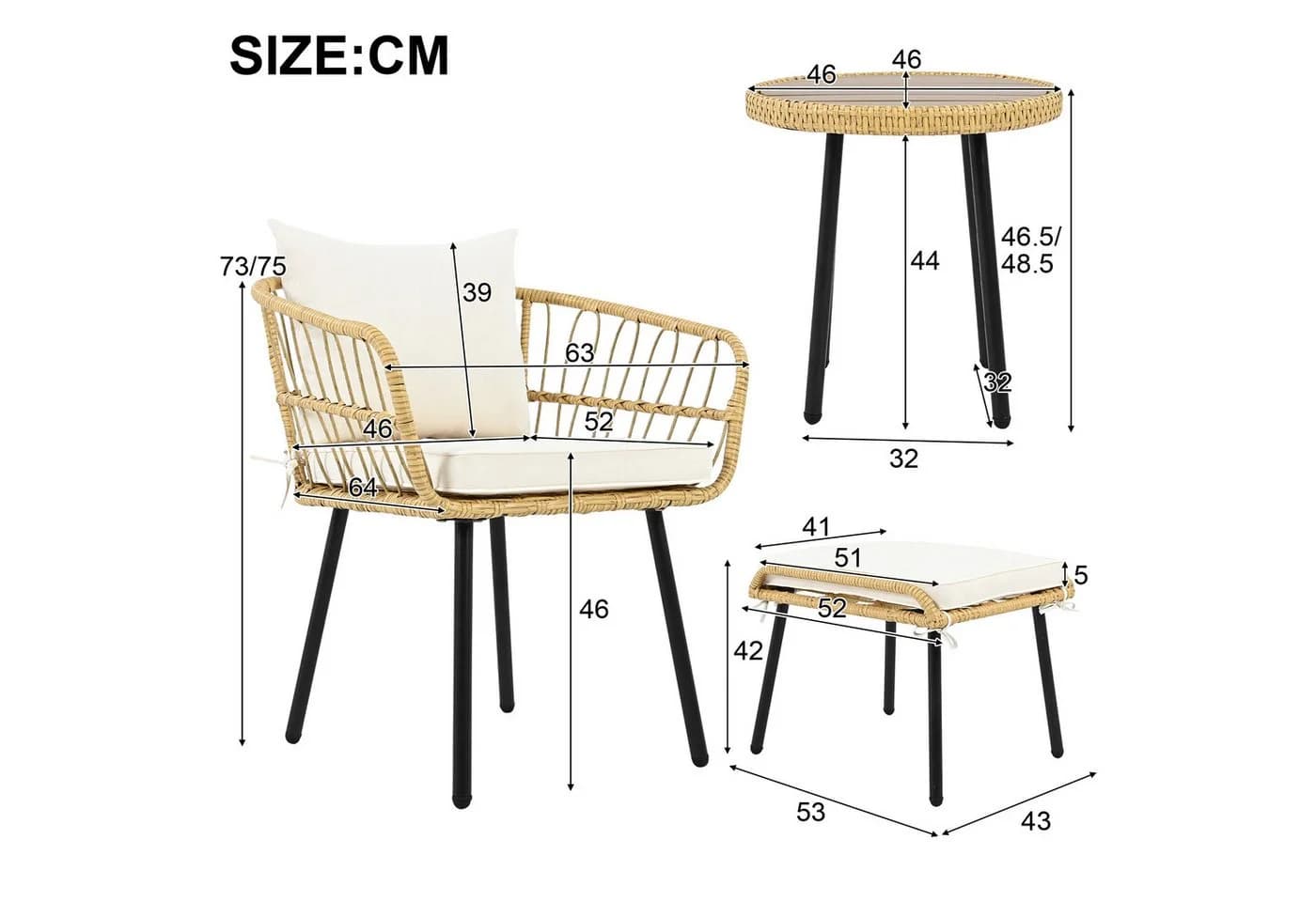Flieks 5-teiliges Rattan Balkonset mit Kissen - Bild 5