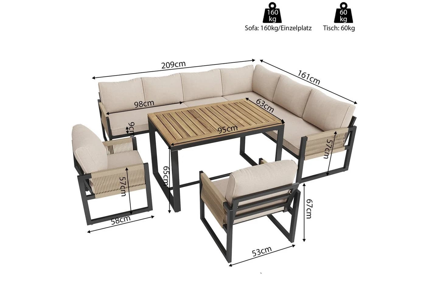 Flieks Gartenlounge-Set 8-Sitzer Outdoor Sitzgruppe - Bild 5