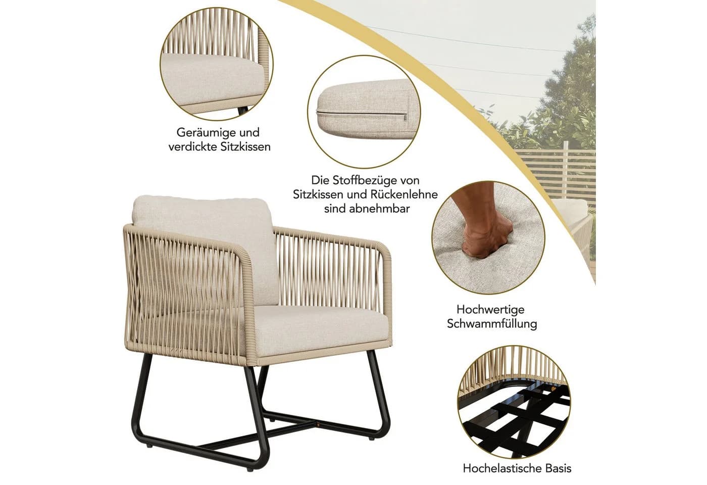 Flieks Gartenlounge-Set 5-tlg. Beige Seil - Bild 3