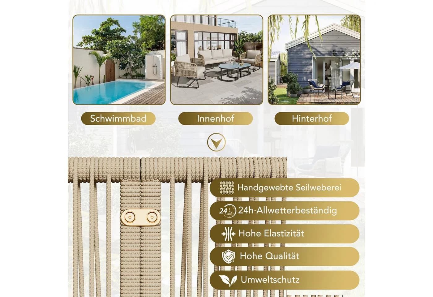 Flieks Gartenlounge-Set 5-tlg. Beige Seil - Bild 5