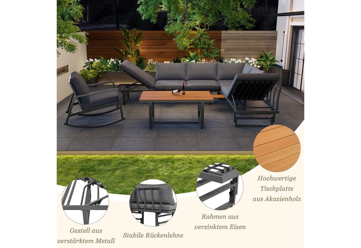Flieks Gartenlounge-Set 3-tlg. Eisen Akazienholz - Bild 5