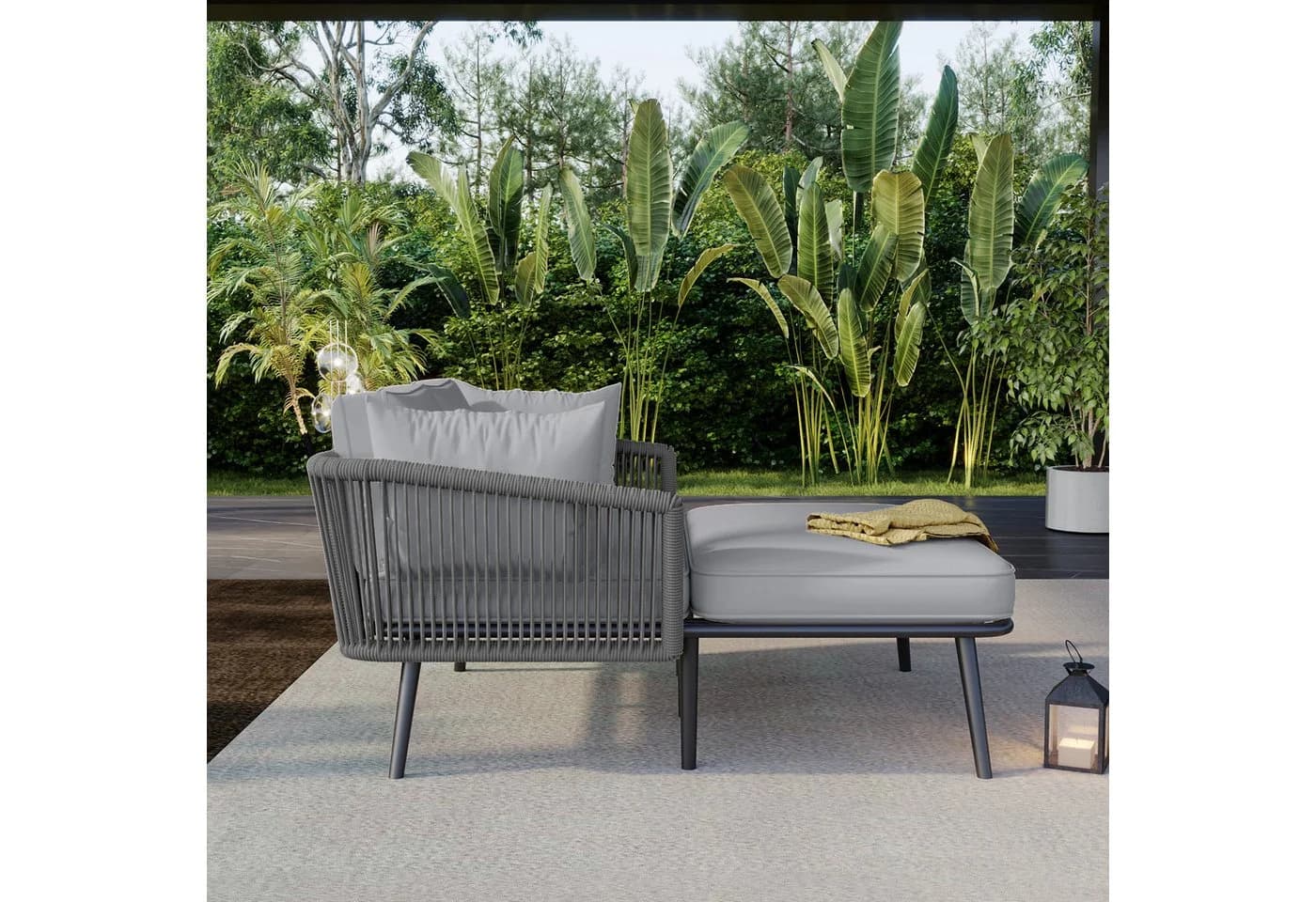 Flieks Gartenliege 2-Sitzer Gartensofa Sonnenliege Gartenlounge Balkonset aus Seil