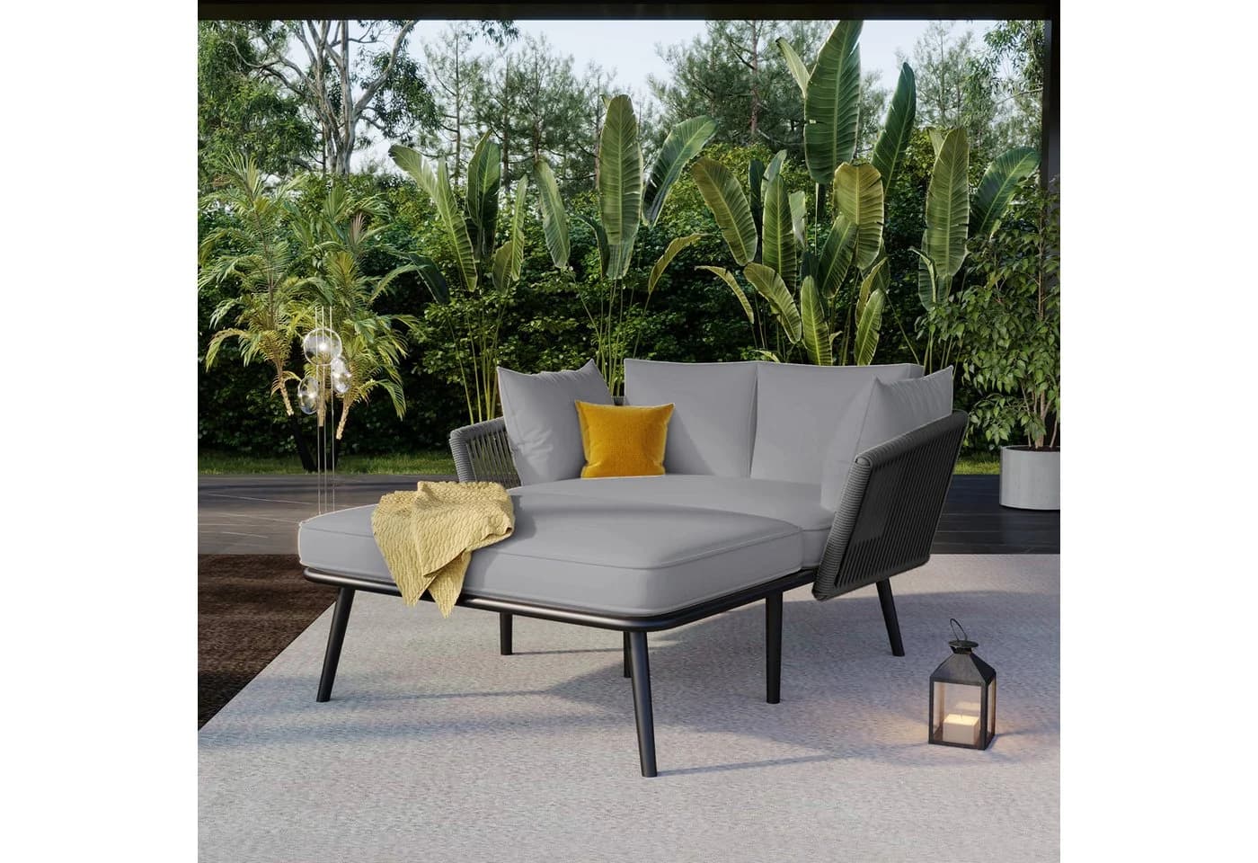 Flieks Gartenliege 2-Sitzer Gartensofa Sonnenliege Gartenlounge Balkonset aus Seil - Bild 2