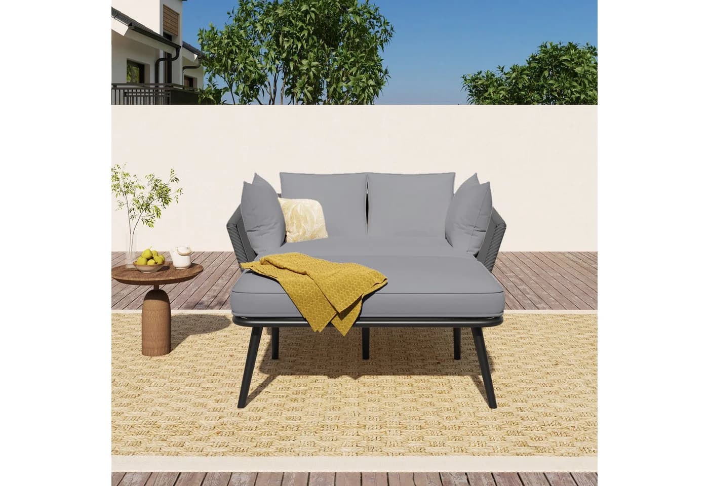 Flieks Gartenliege 2-Sitzer Gartensofa Sonnenliege Gartenlounge Balkonset aus Seil - Bild 3