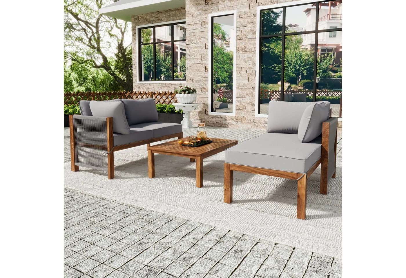 Flieks Gartenlounge-Set 4-Sitzer L-förmig Akazienholz Beige