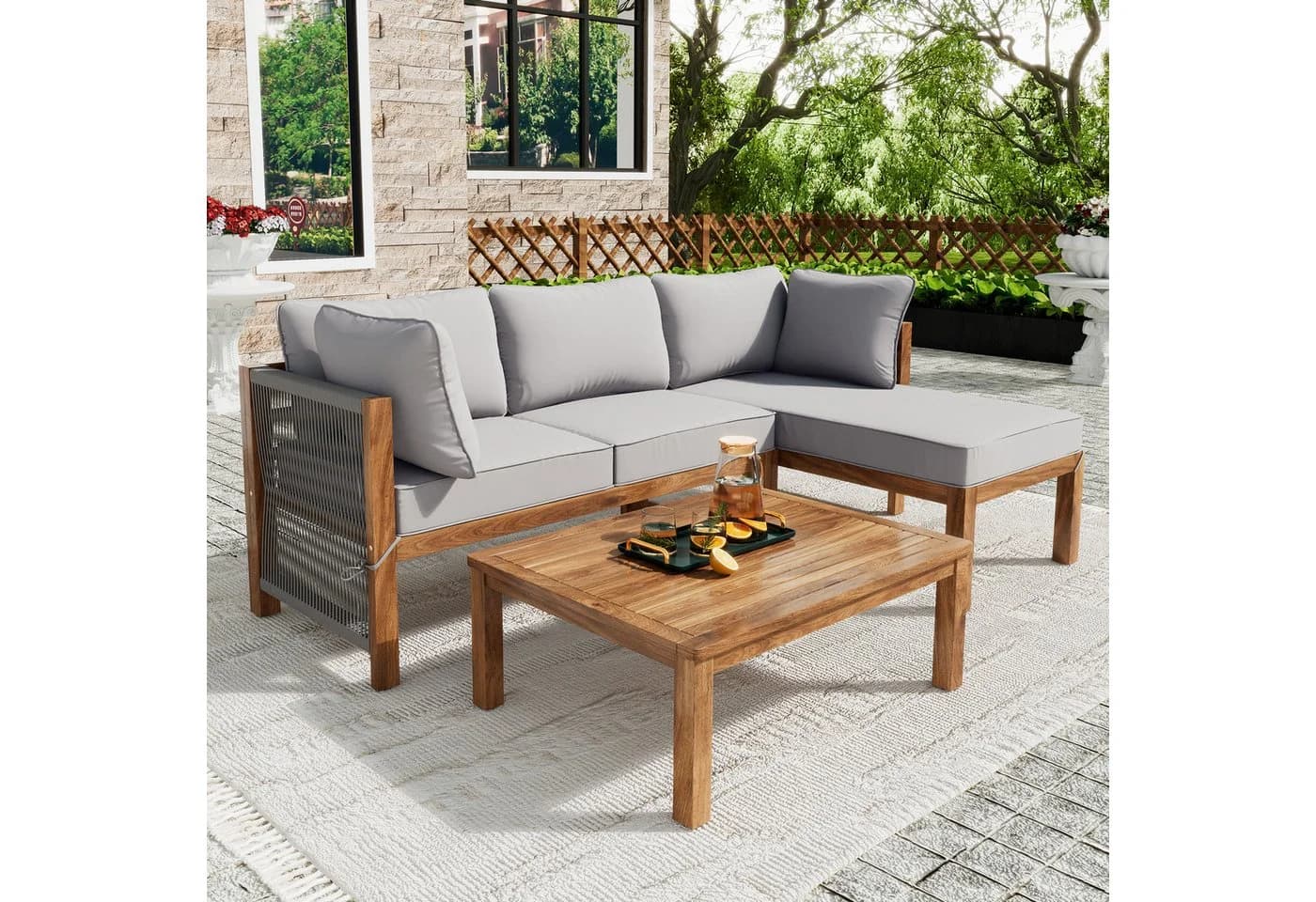Flieks Gartenlounge-Set 4-Sitzer L-förmig Akazienholz Beige - Bild 2