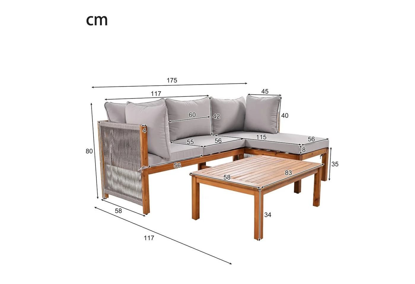 Flieks Gartenlounge-Set 4-Sitzer L-förmig Akazienholz Beige - Bild 4