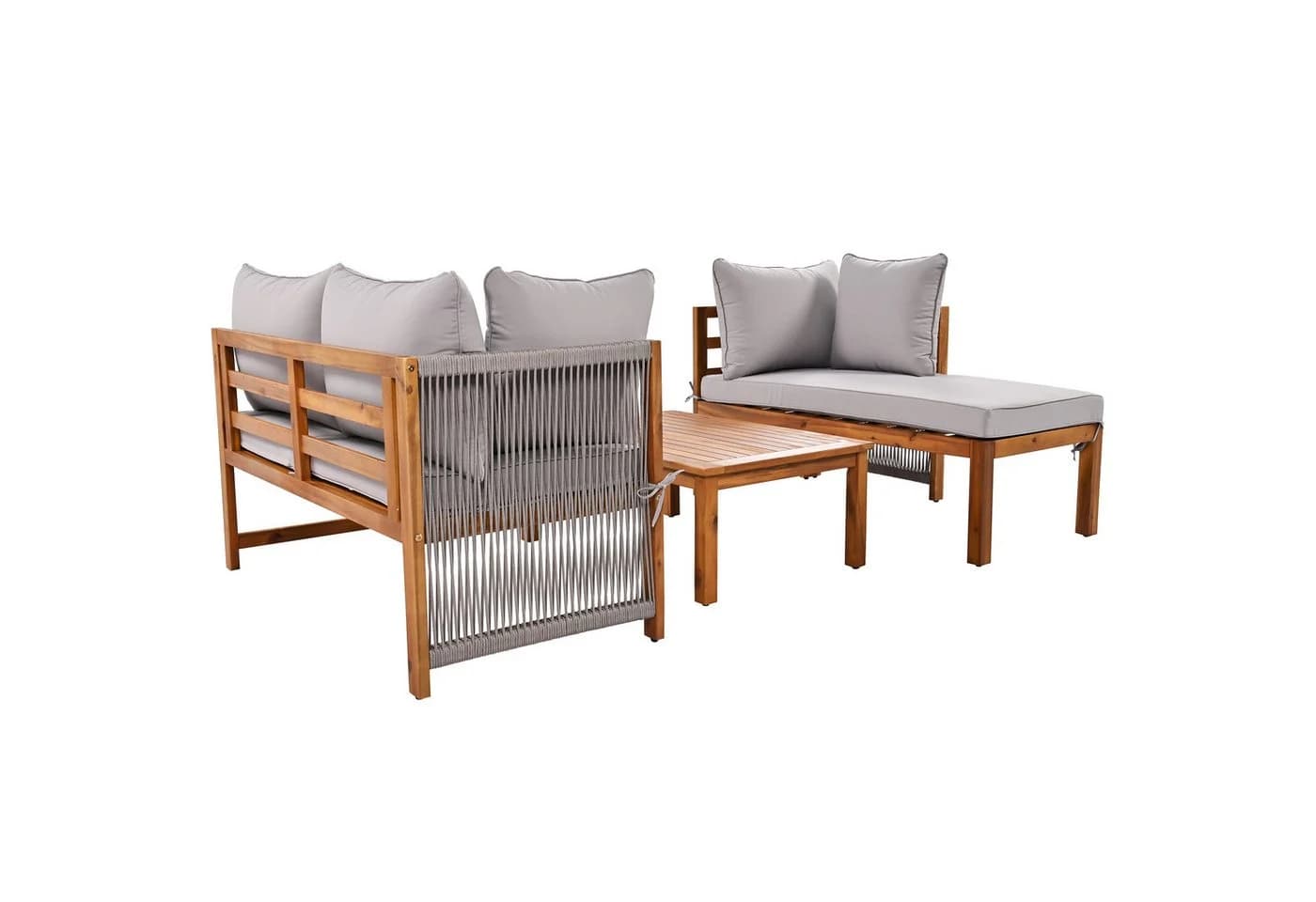 Flieks Gartenlounge-Set 4-Sitzer L-förmig Akazienholz Beige - Bild 5