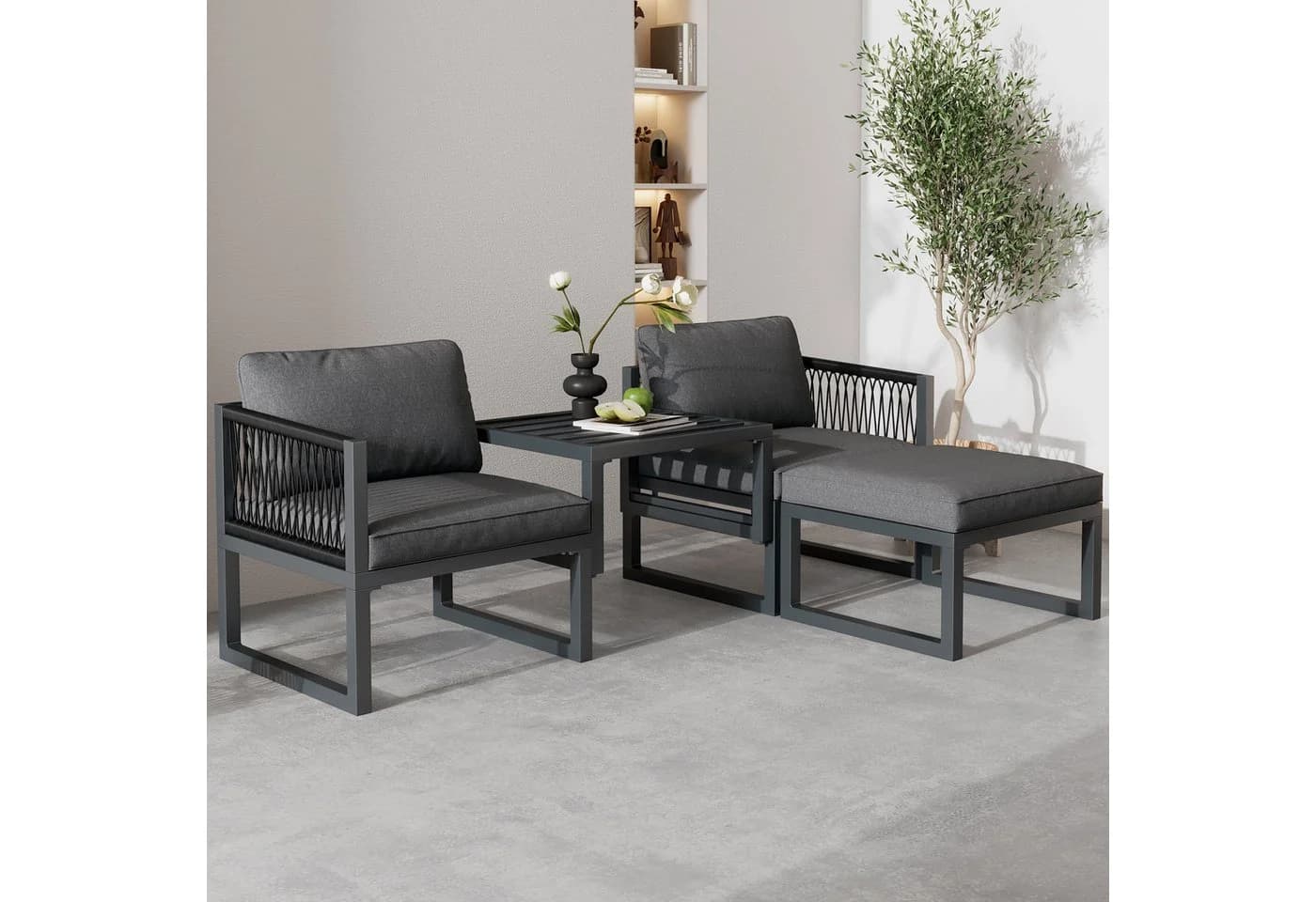 Flieks Gartenlounge-Set Aluminium 2 Sessel 2 Hocker