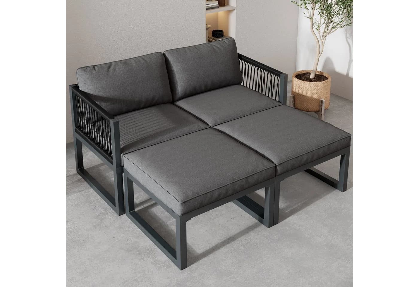 Flieks Gartenlounge-Set Aluminium 2 Sessel 2 Hocker - Bild 3