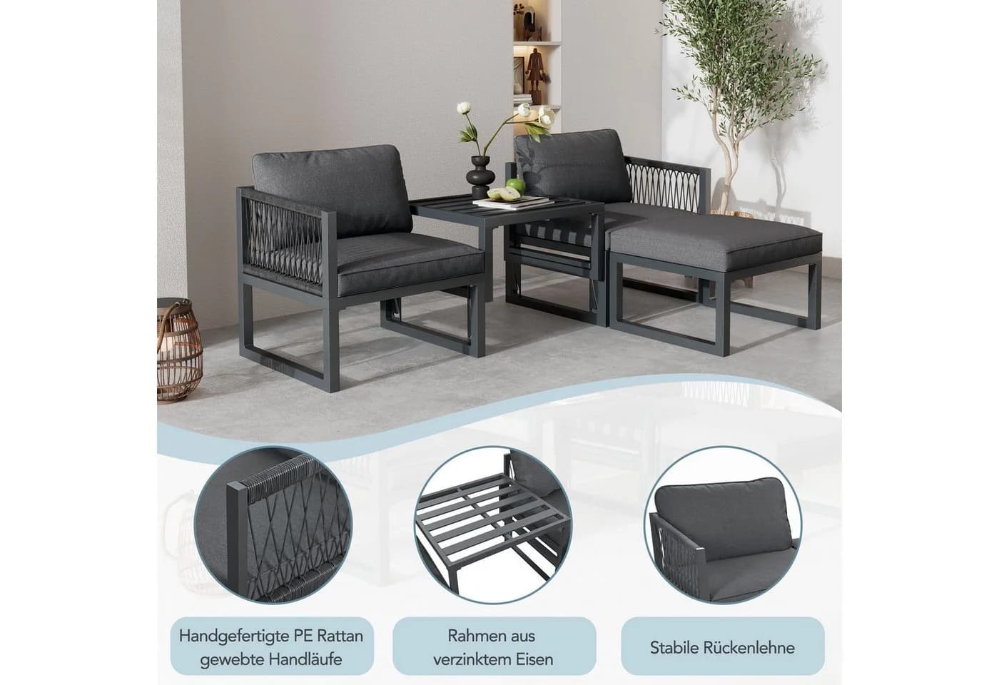 Flieks Gartenlounge-Set Aluminium 2 Sessel 2 Hocker - Bild 5