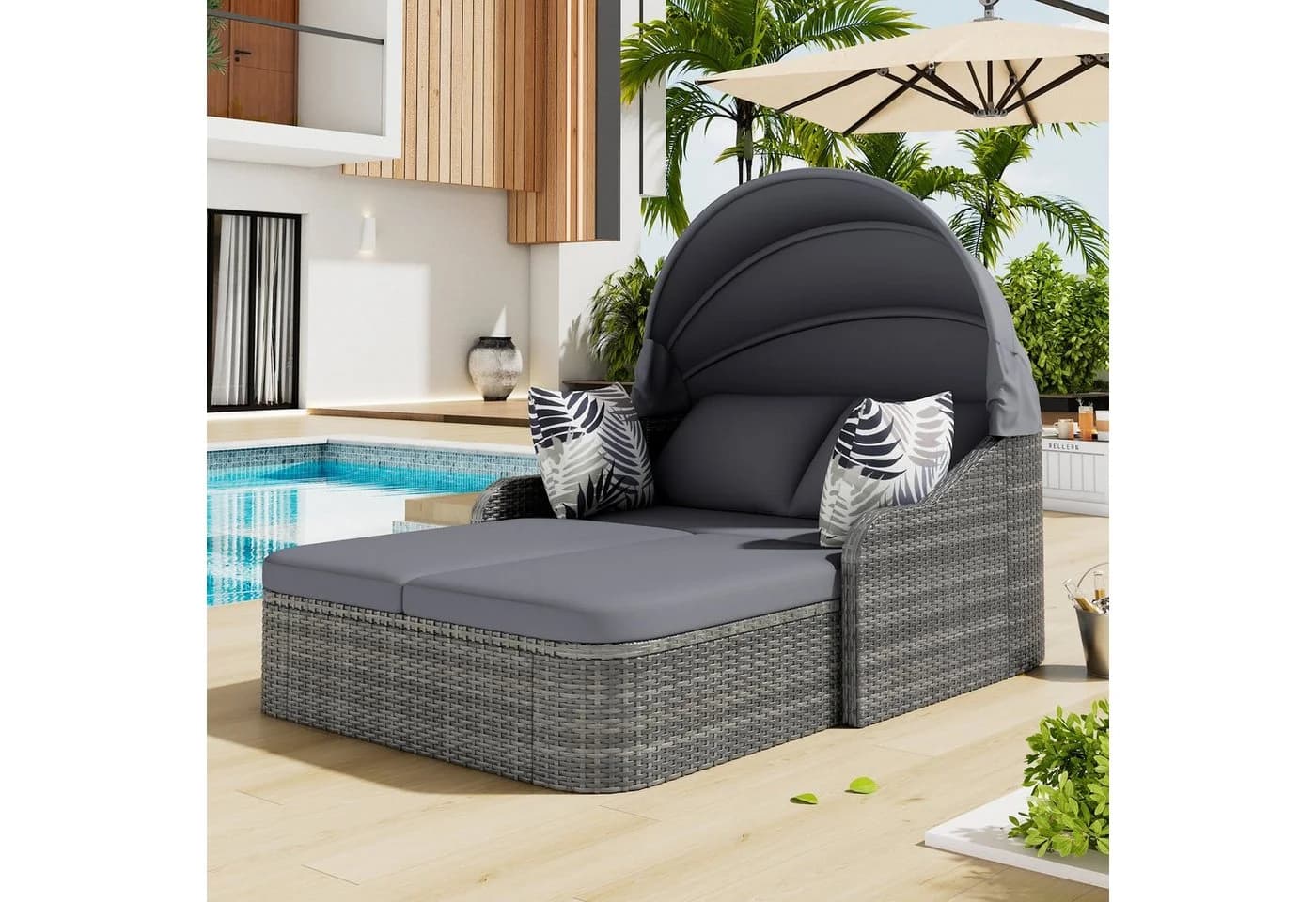 Flieks Gartenlounge-Set Polyrattan 2-Sitzer mit Sonnendach - Bild 2
