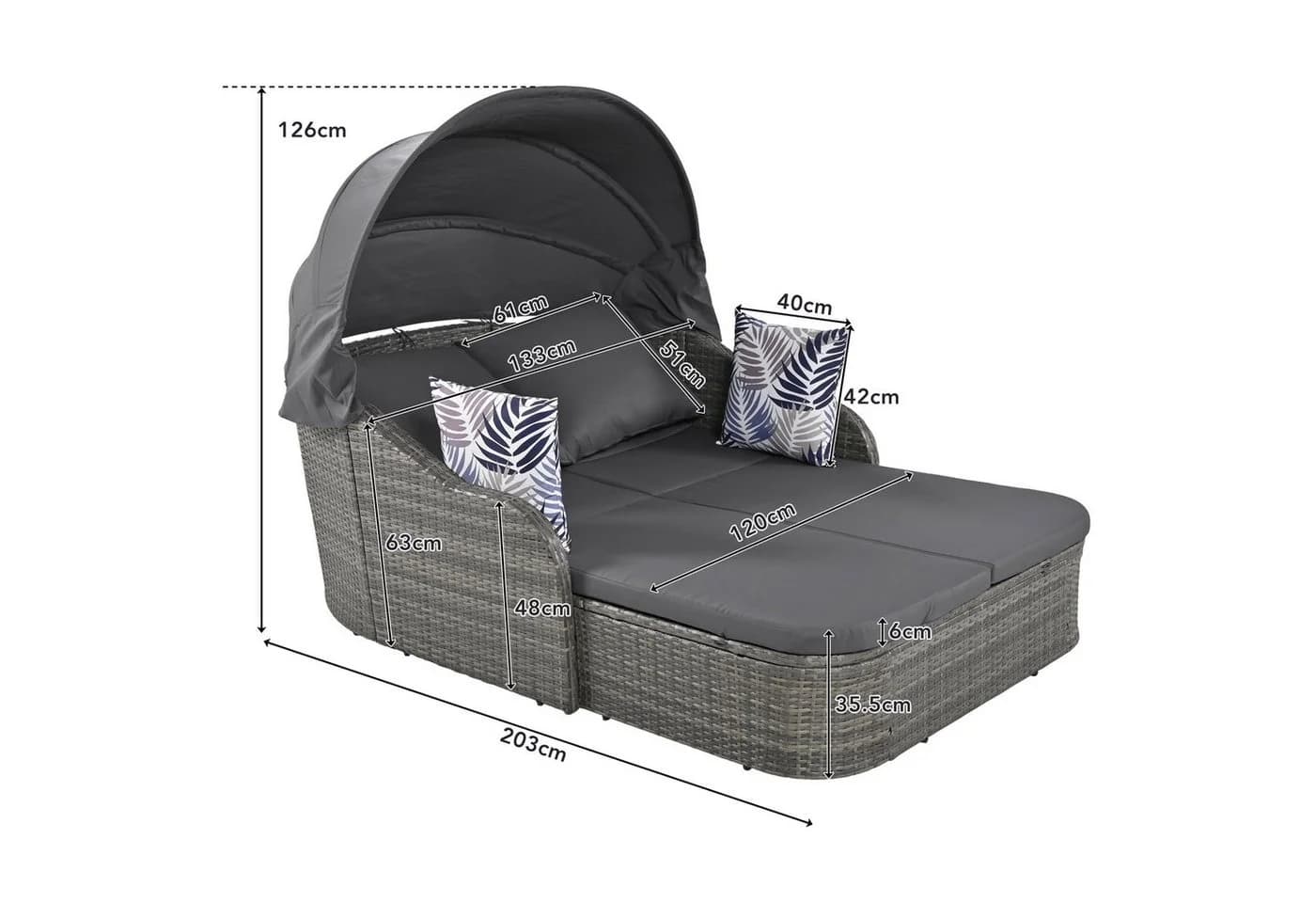 Flieks Gartenlounge-Set Polyrattan 2-Sitzer mit Sonnendach - Bild 3
