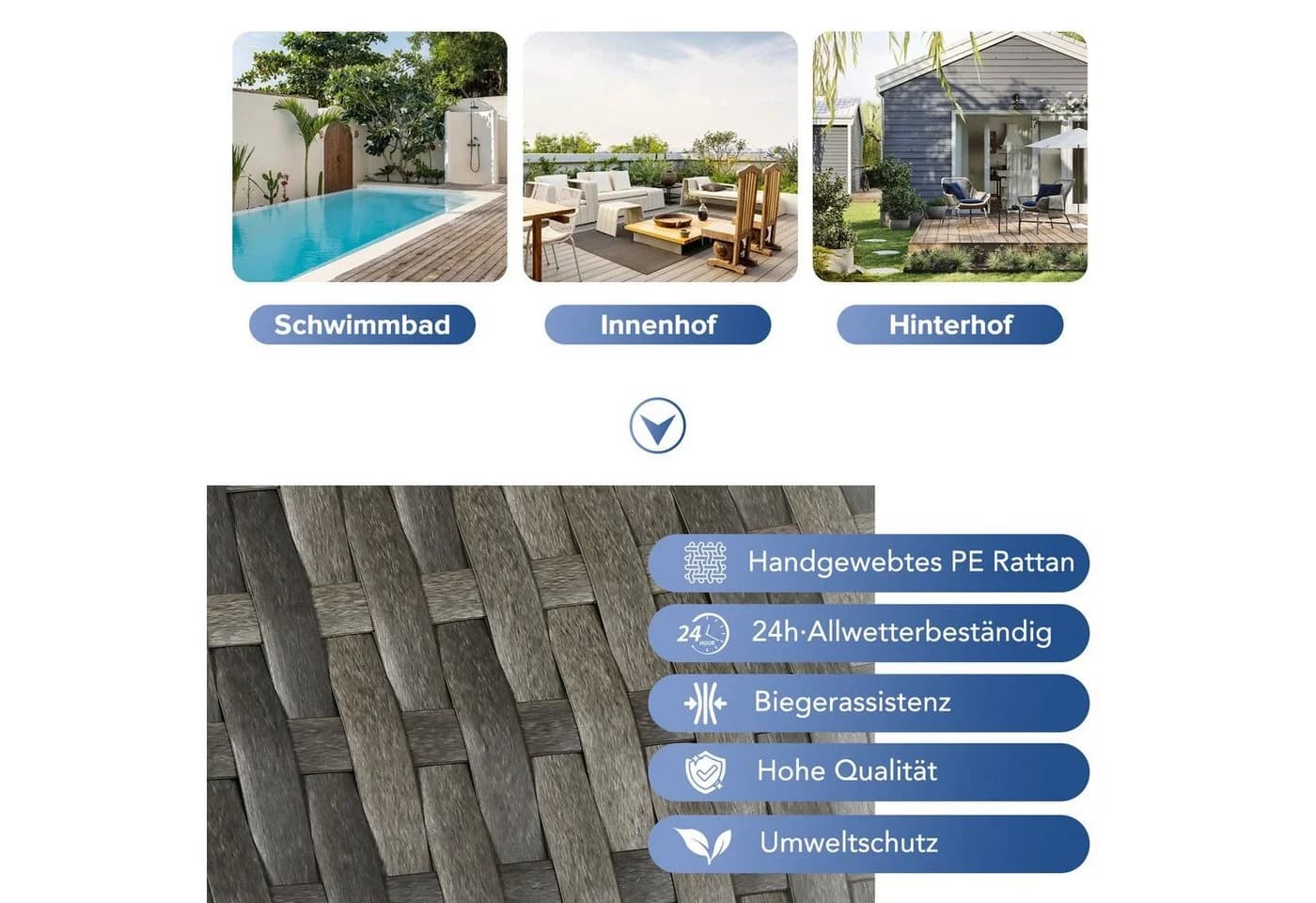 Flieks Gartenlounge-Set Polyrattan 2-Sitzer mit Sonnendach - Bild 5